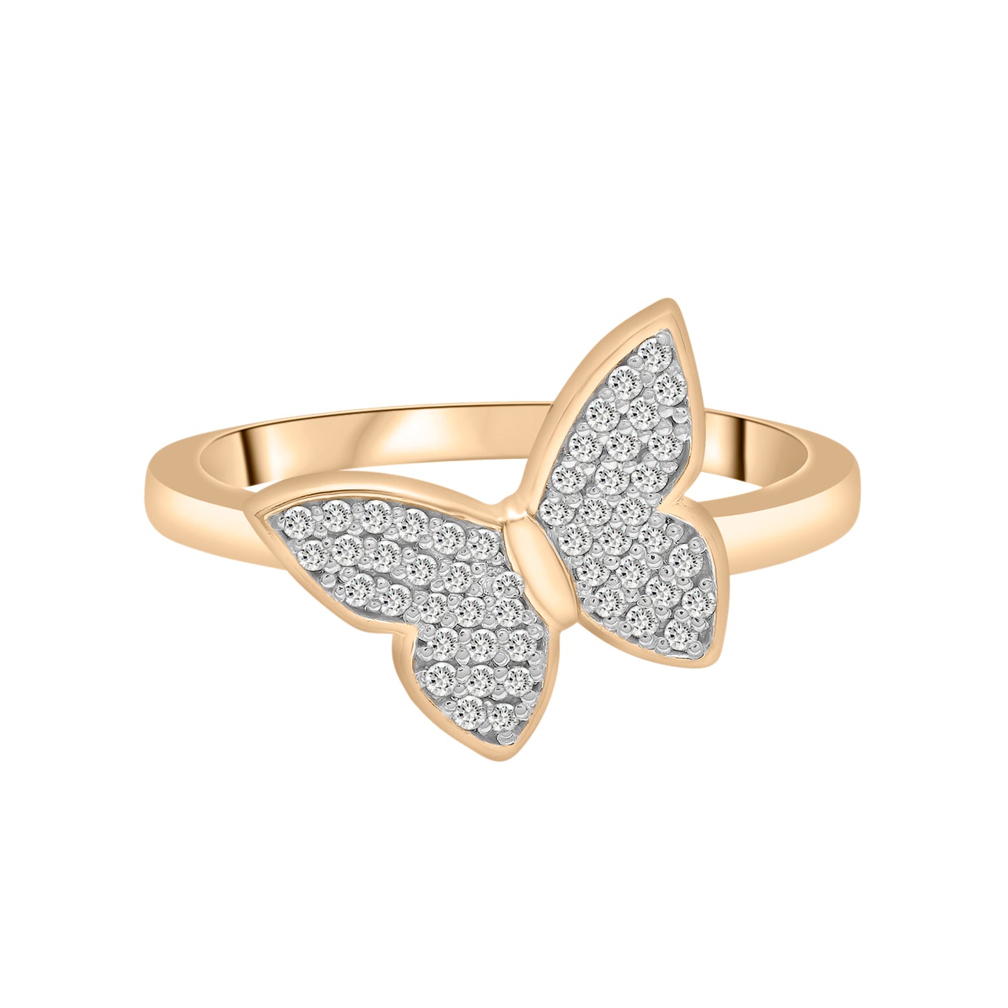 Lilly Diamond Butterfly Ring In Gold Coated Front View