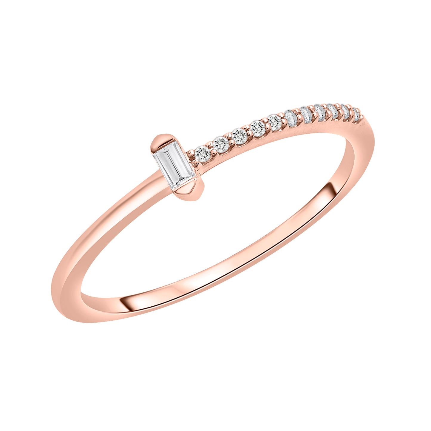 Raven Single Baguette Diamond Ring in Rose Gold