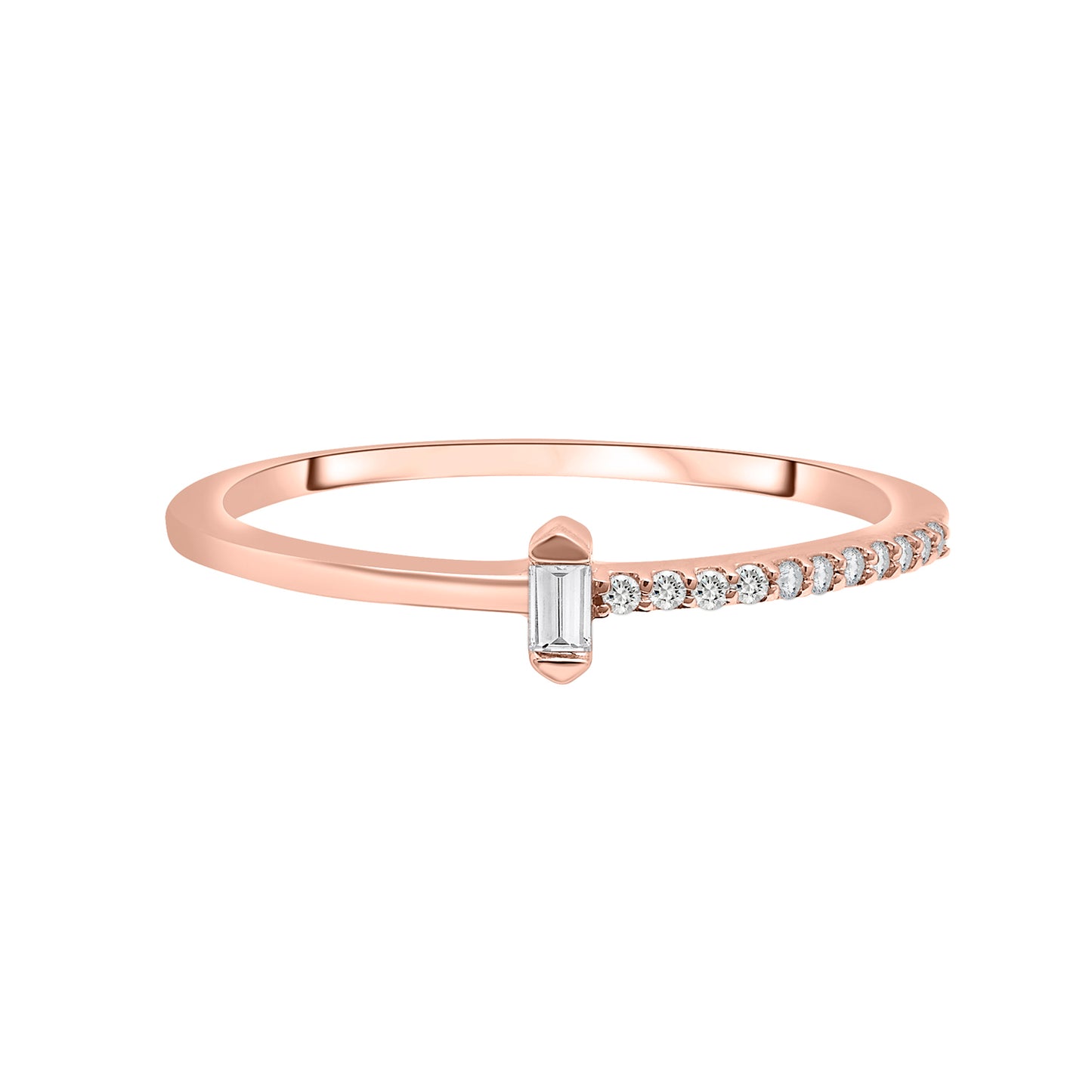 Raven Single Baguette Diamond Ring in Rose Gold for Hand