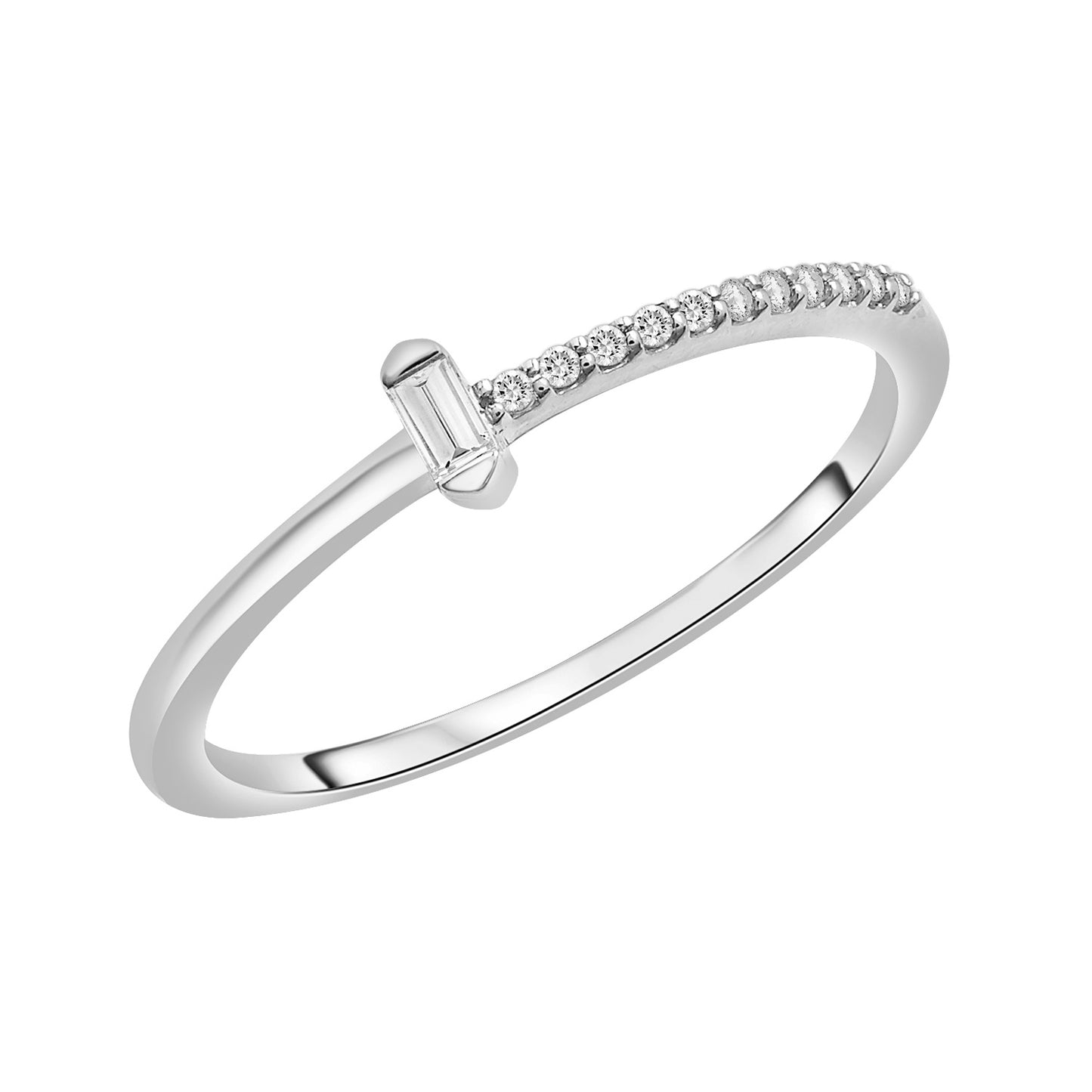 Raven Single Baguette Diamond Ring in White Gold