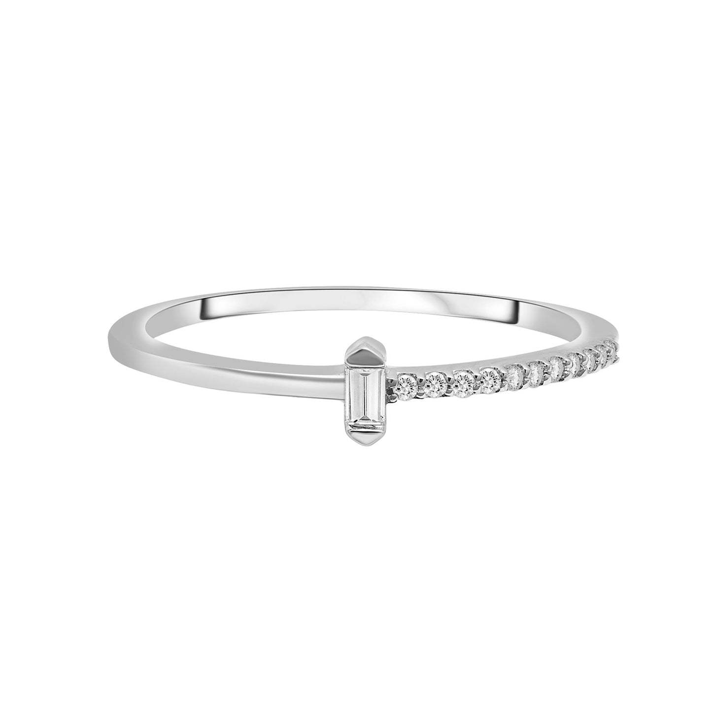Raven Single Baguette Diamond Ring in White Gold for Hand