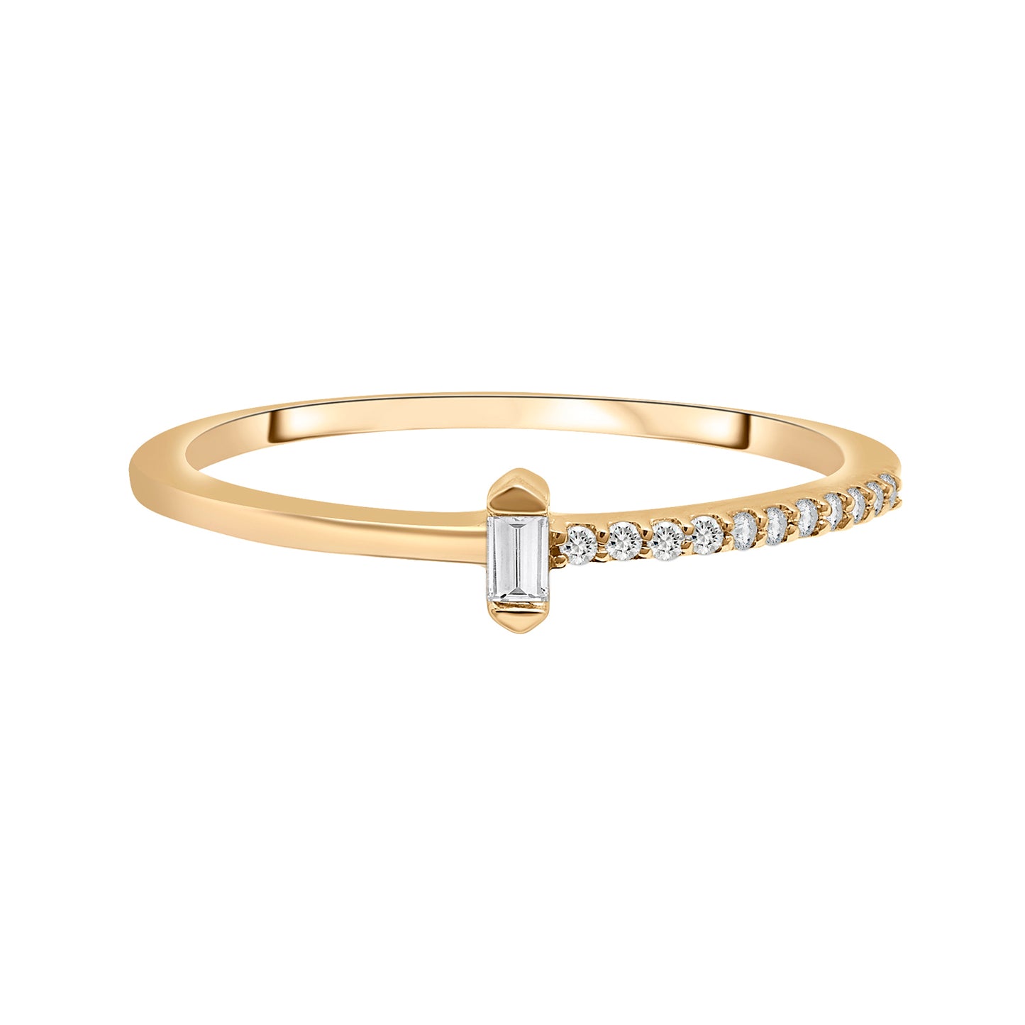 Raven Single Baguette Diamond Ring in Yellow Gold