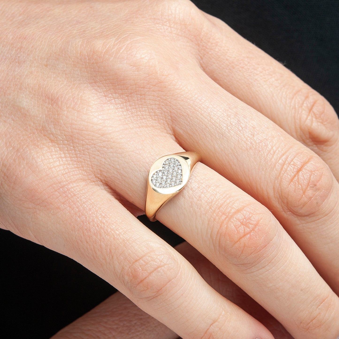 Sophia Diamond Heart Round Signet Ring for Hand