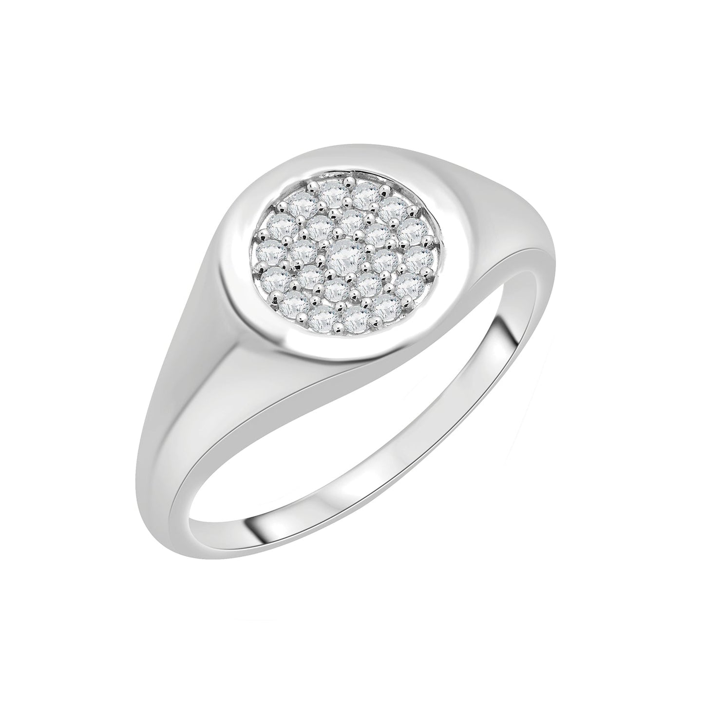 Sara Diamond Round Signet Ring with White Gold