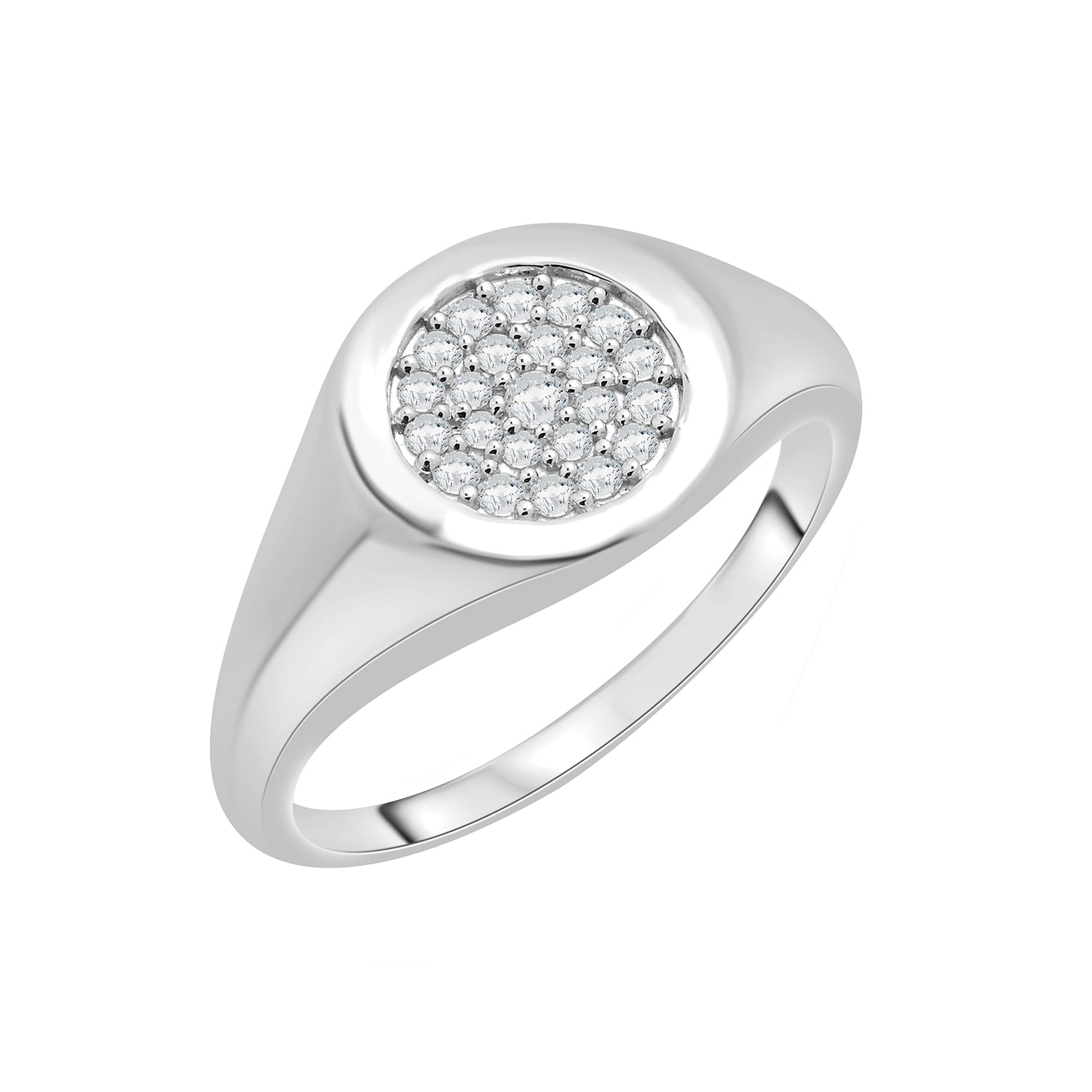 Sara Diamond Round Signet Ring with White Gold