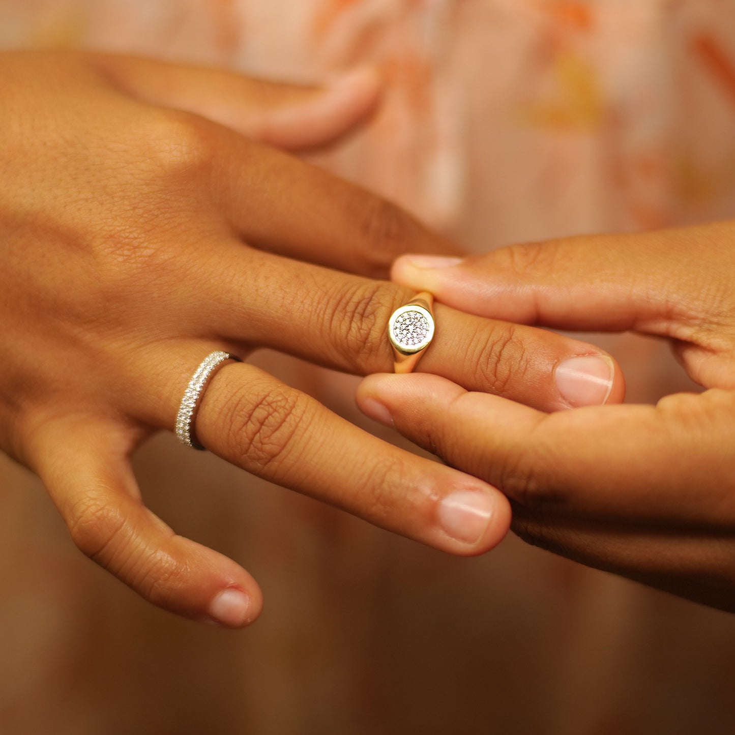 Sara Round Signet Ring for Hand with Diamonds