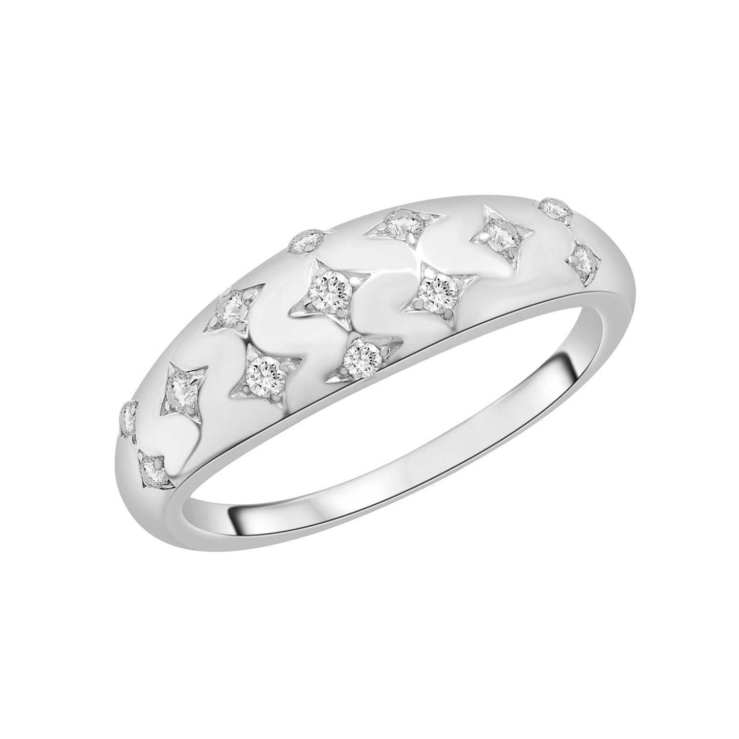 Rome Diamond Stars Dome Ring in White Gold
