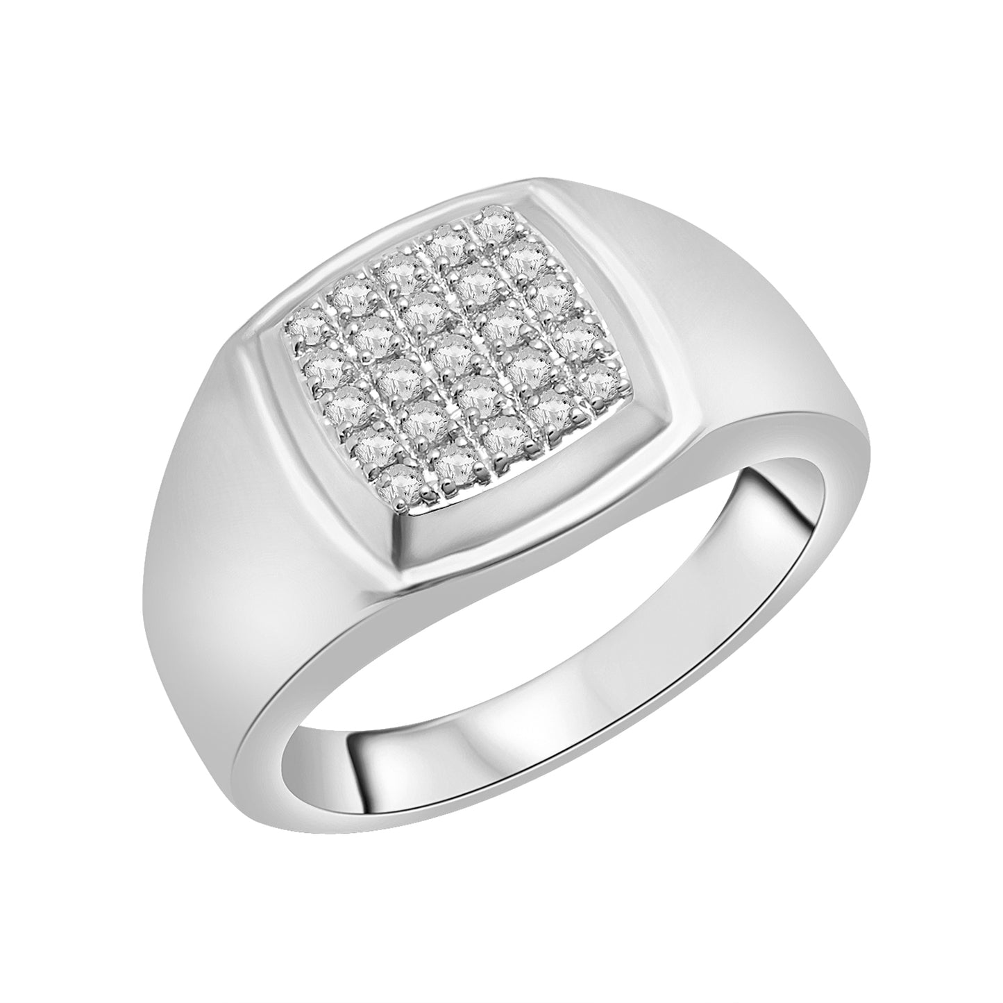 Square Signet Diamond Ring in Sterling Silver