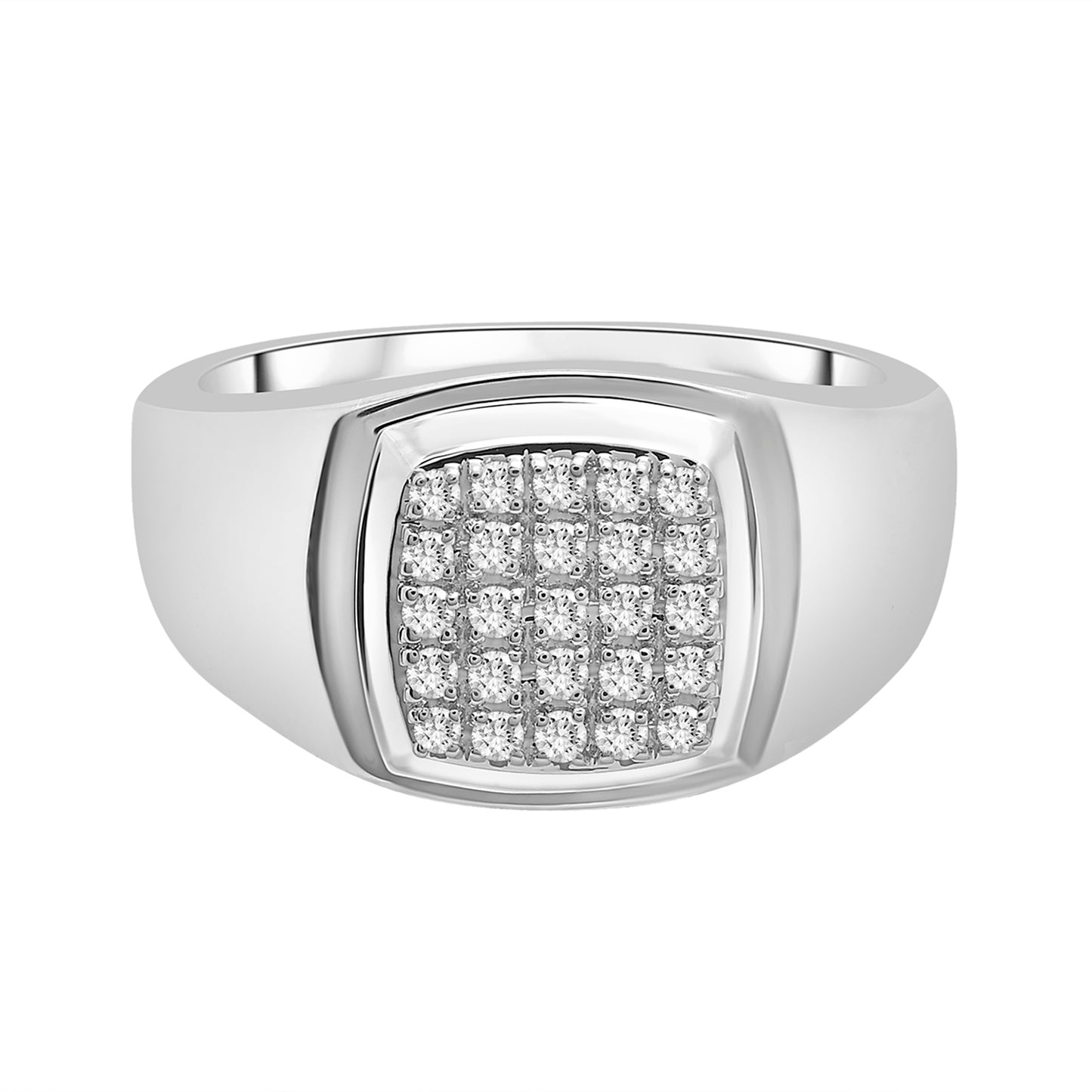 Square Signet Diamond Ring in Sterling Silver for Hand