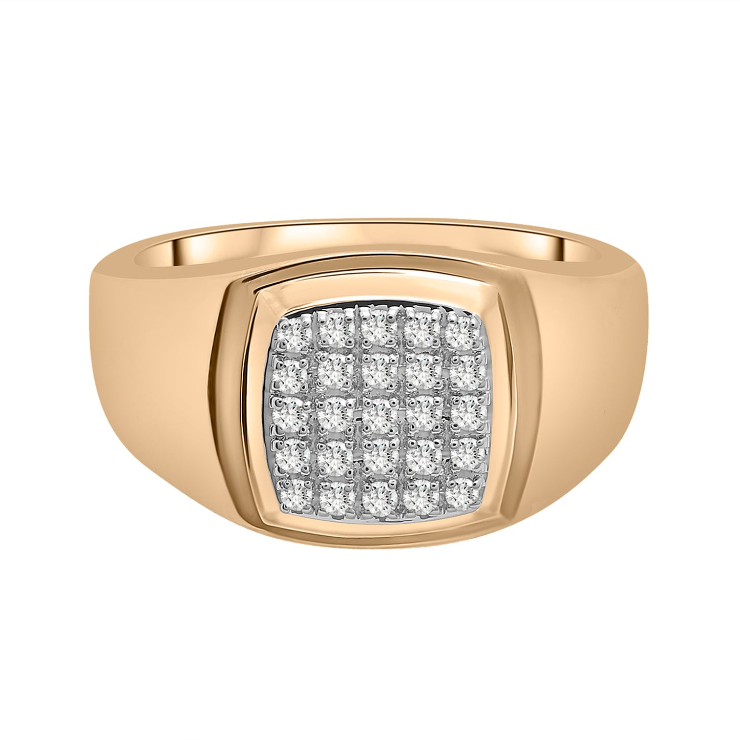 Square Signet Ring with Diamonds in Square