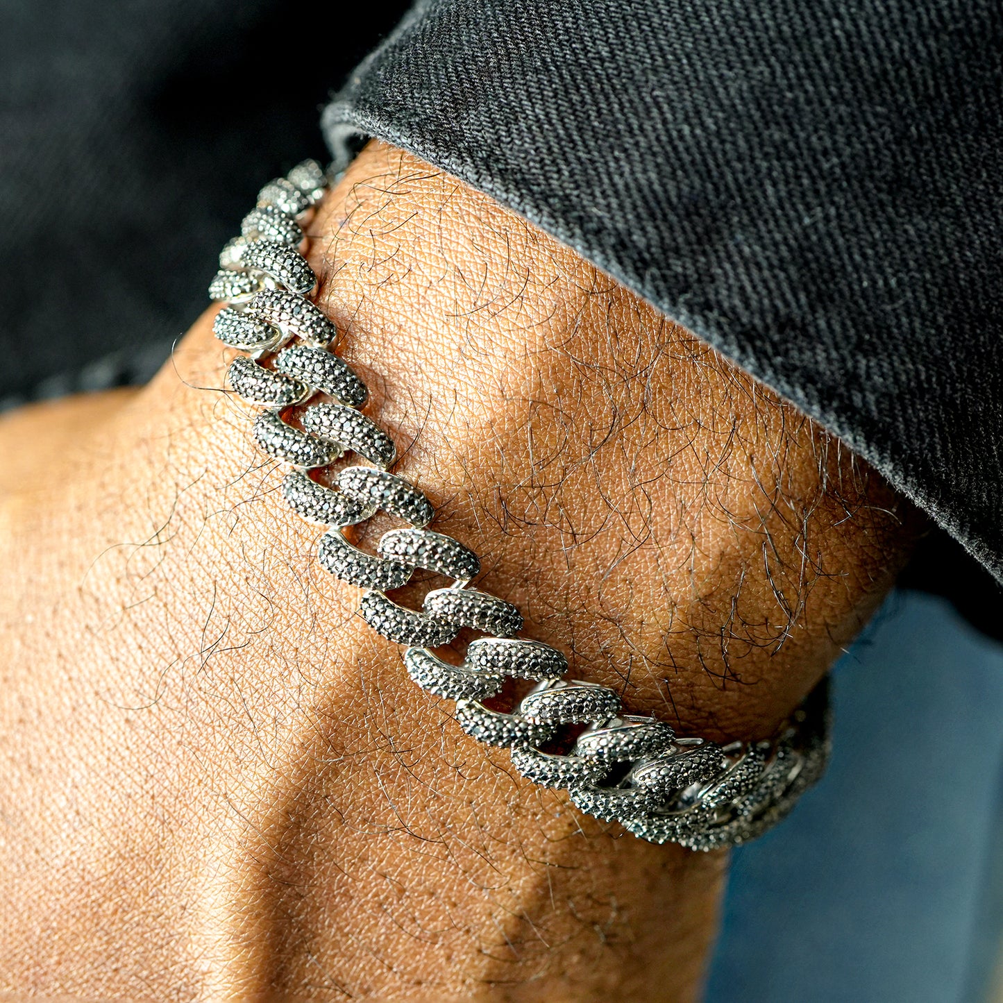 Black Diamond Curb Bracelet In Hand