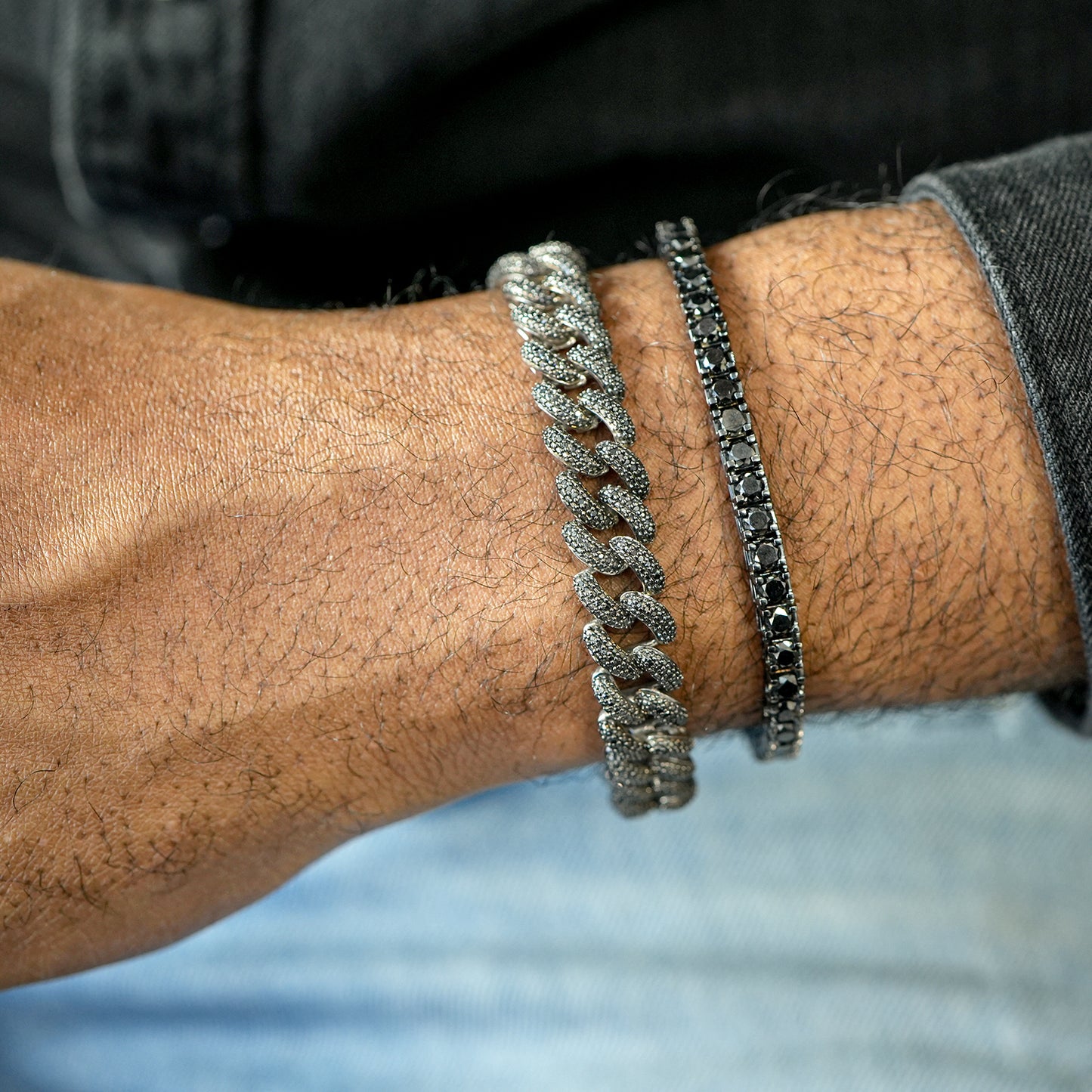 Black Diamond Curb Bracelet with Different Size