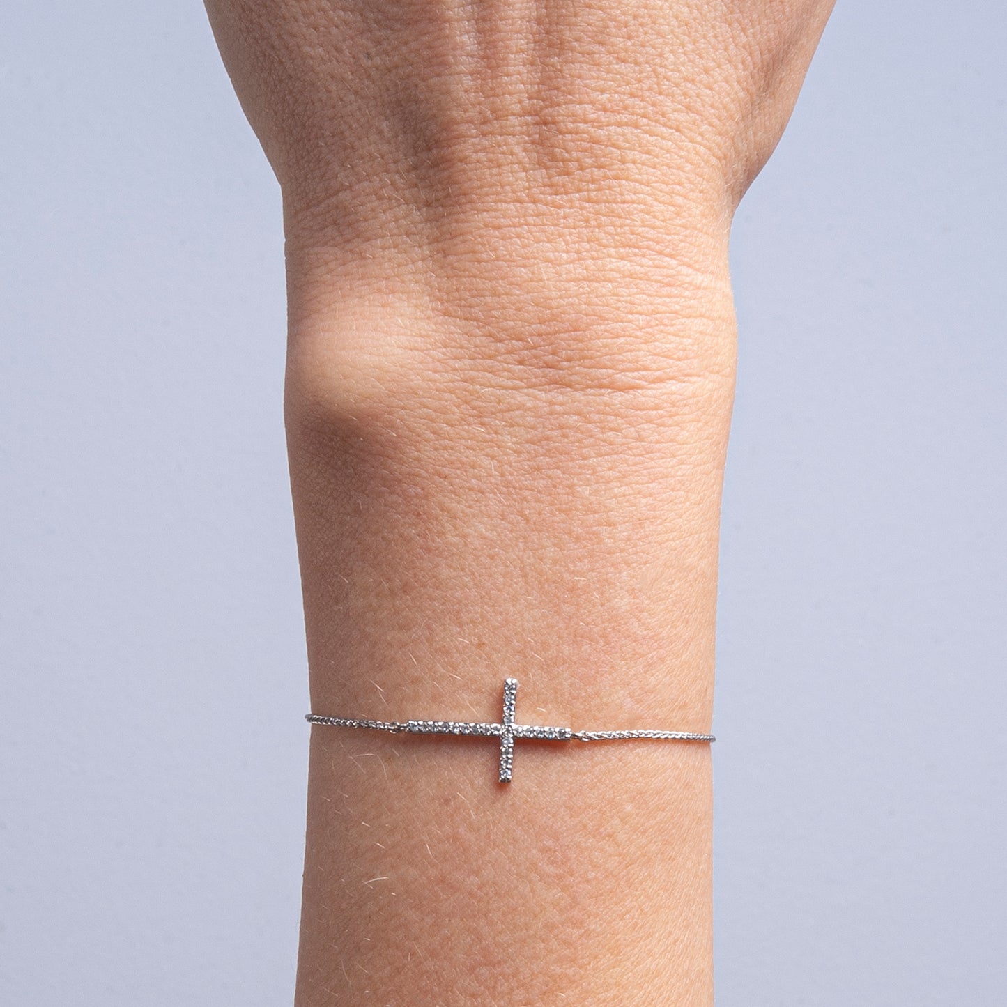 Brooke Diamond Cross Bolo Bracelet in Hand with Siver