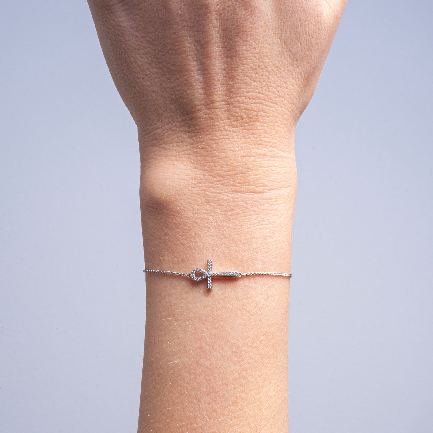 Brynn Ankh Diamond Cross Bolo Bracelet In Lady's Hand