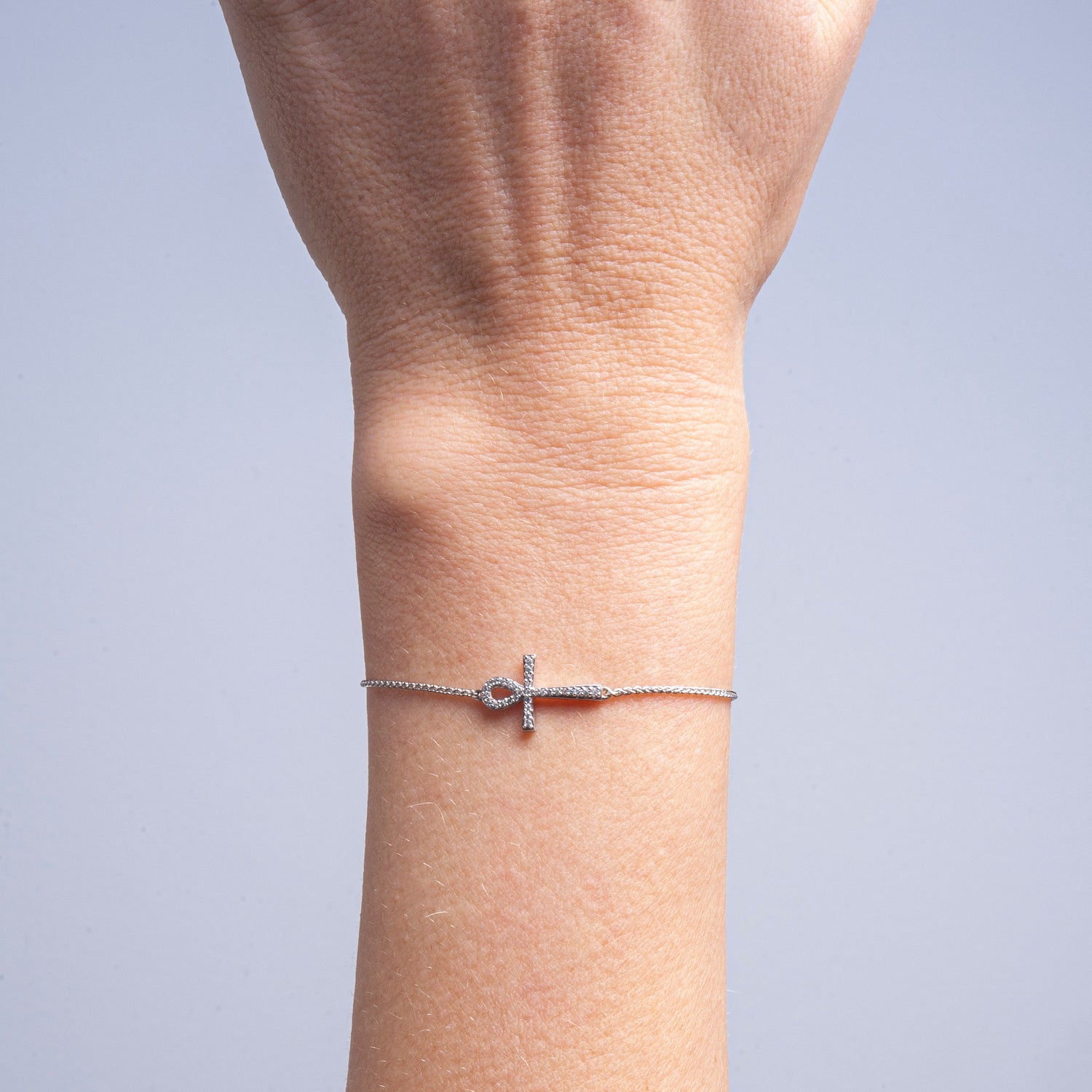 Brynn Ankh Diamond Cross Bolo Bracelet In Lady's Hand