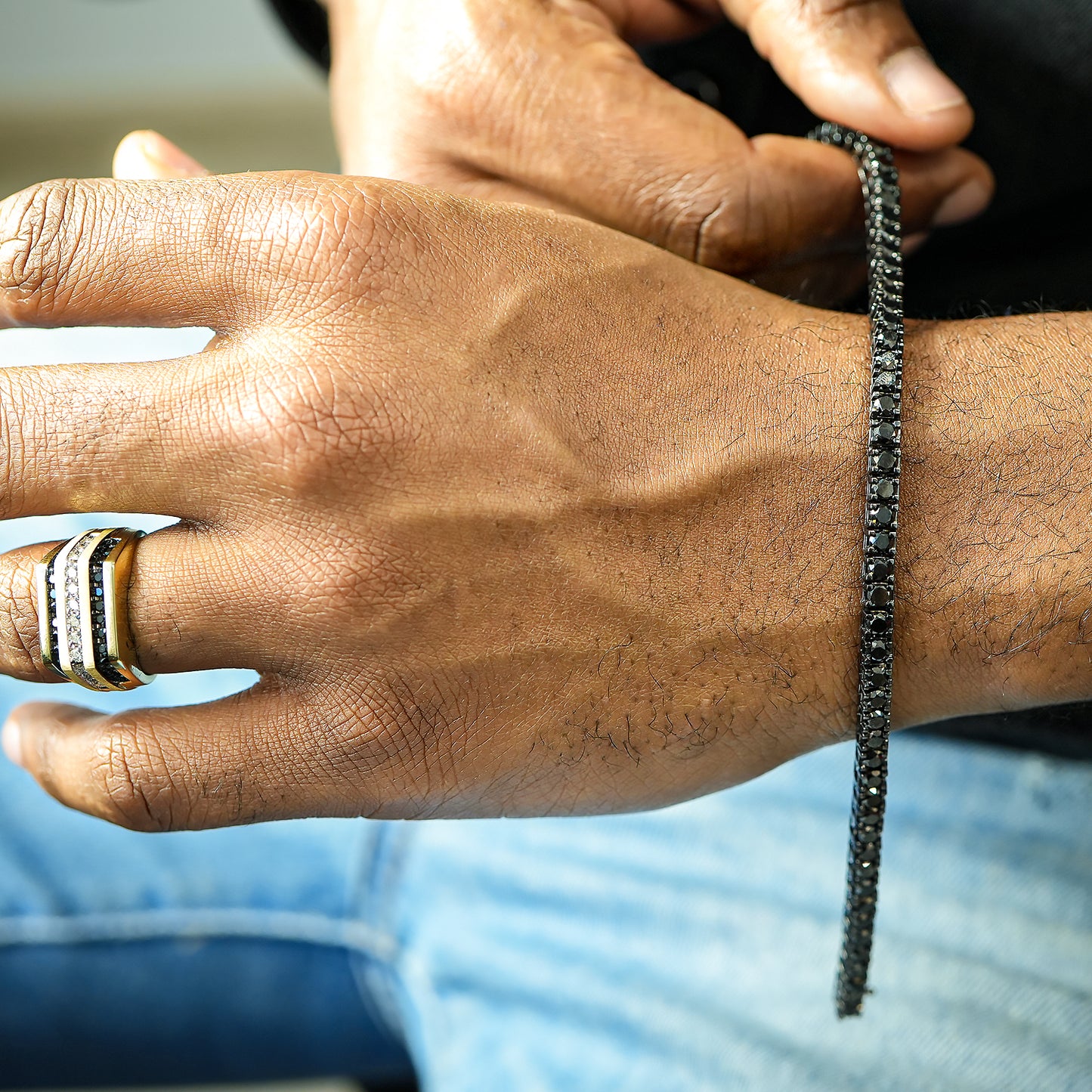 Men wearing Black Diamond Tennis Bracelet