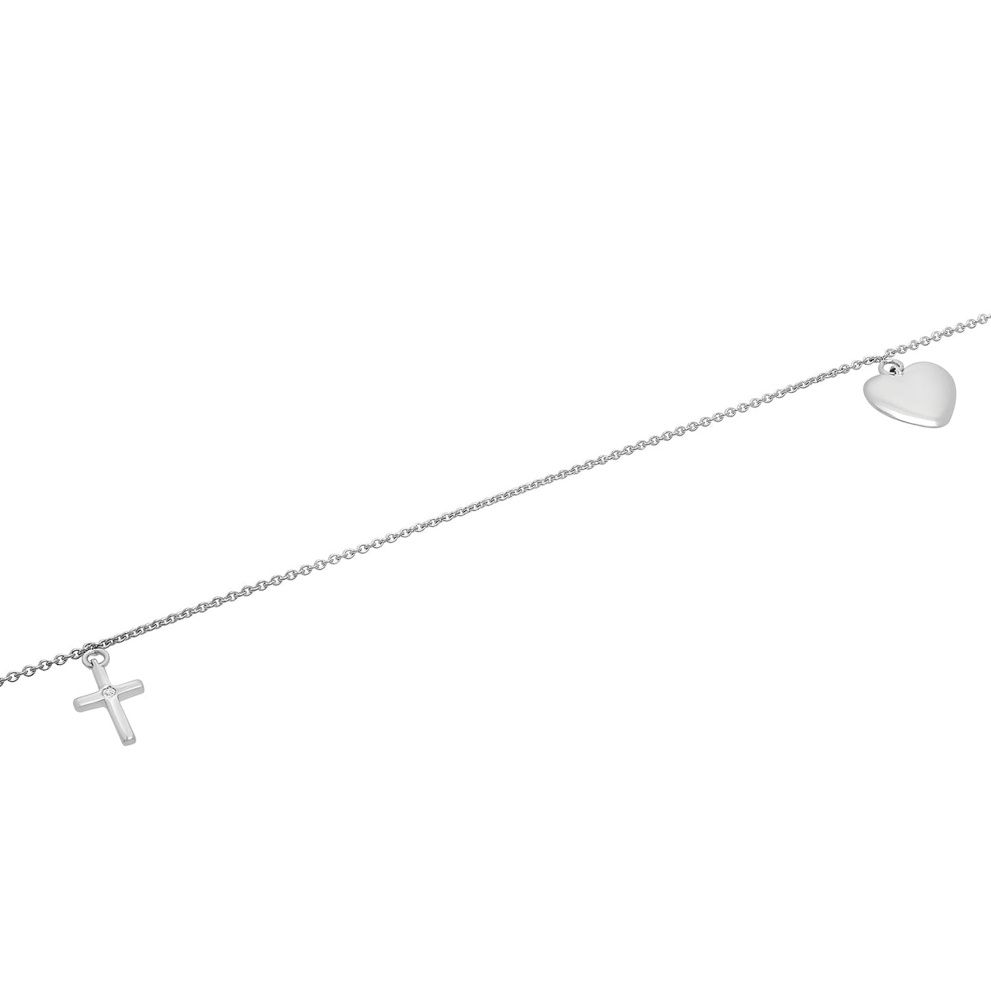 Ari Diamond Cross & Heart Anklet silver chain