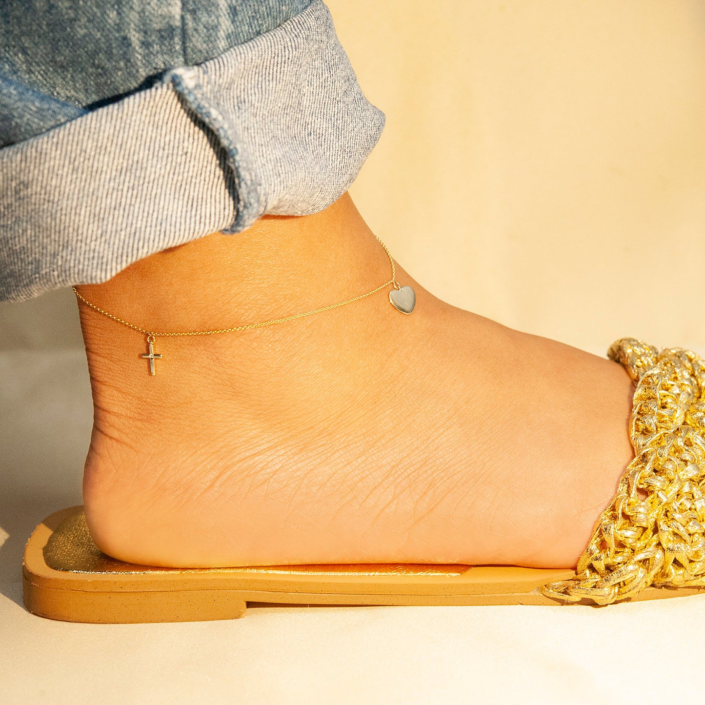 Ari Diamond Cross and Heart Anklet