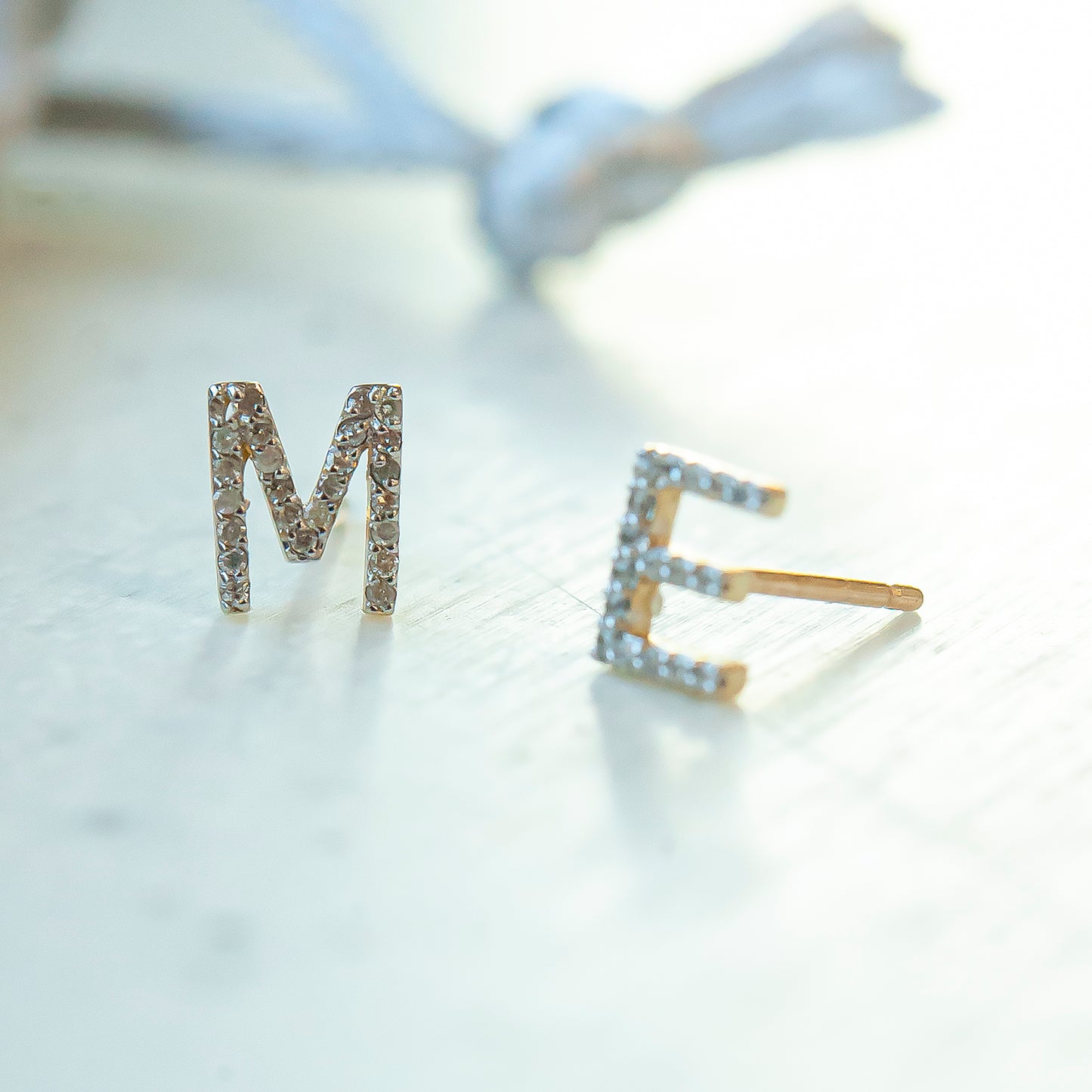 Single Initial Diamond Stud - M in Yellow Gold