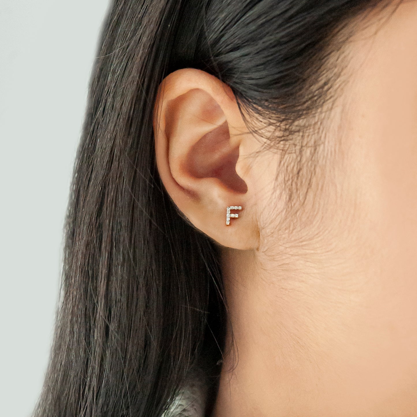 Single Initial Diamond Stud - F in Yellow Gold