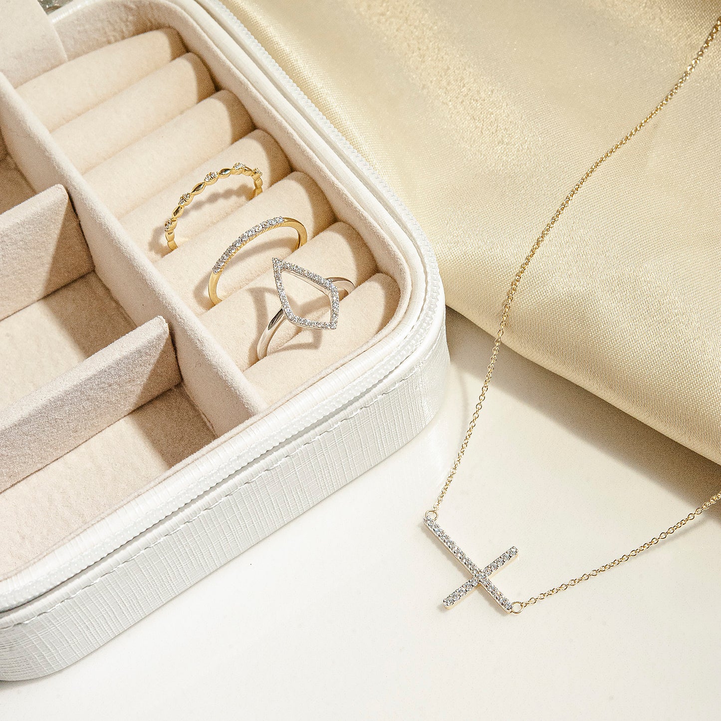 Chelsea Sideways Cross Diamond Necklace In Yellow Box