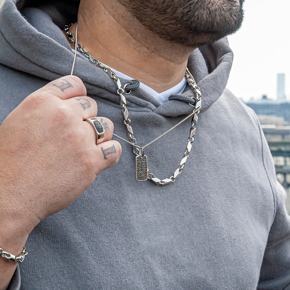 Black Diamond Dog Tag Pendant with Ring