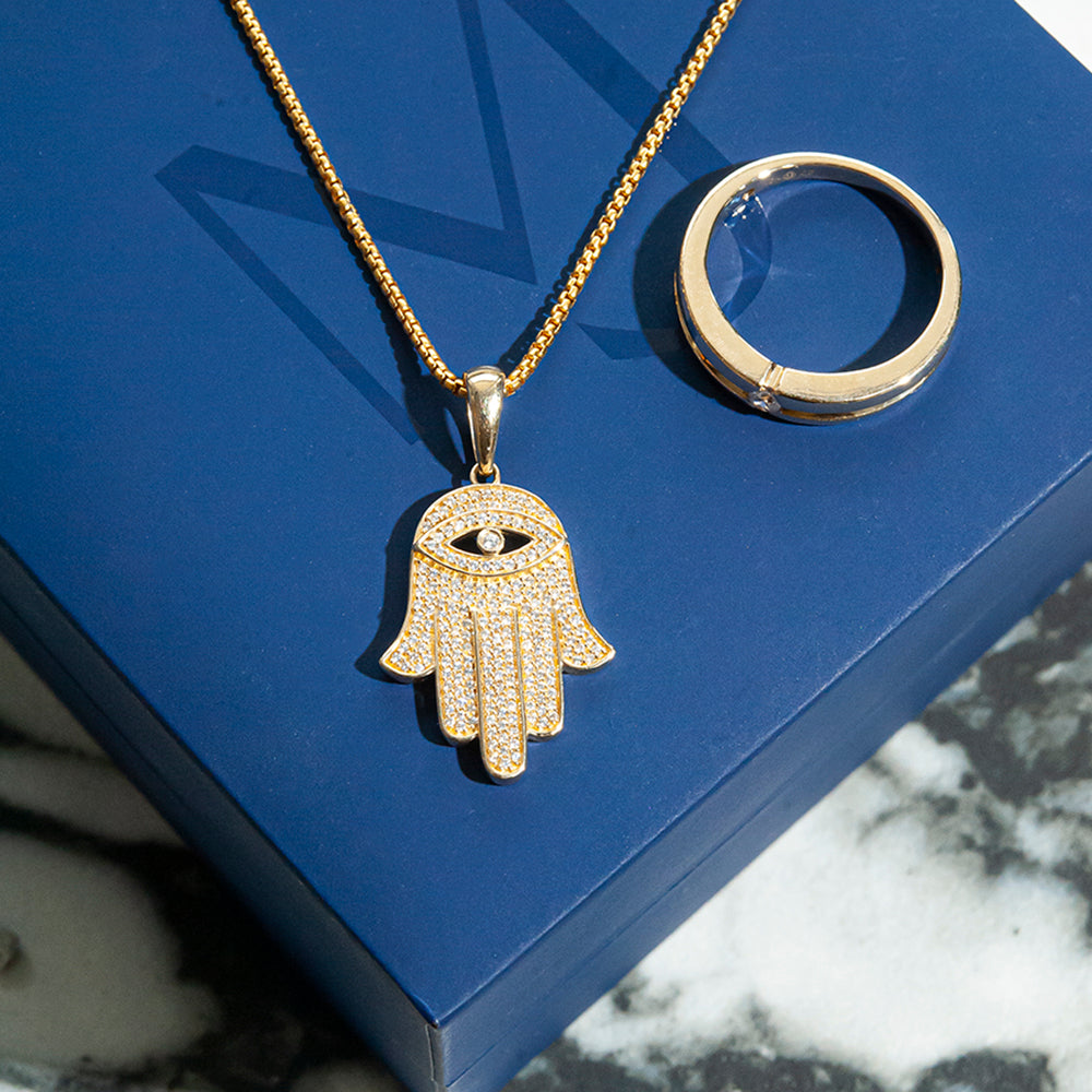 Diamond Hamsa Pendant Placed On Box