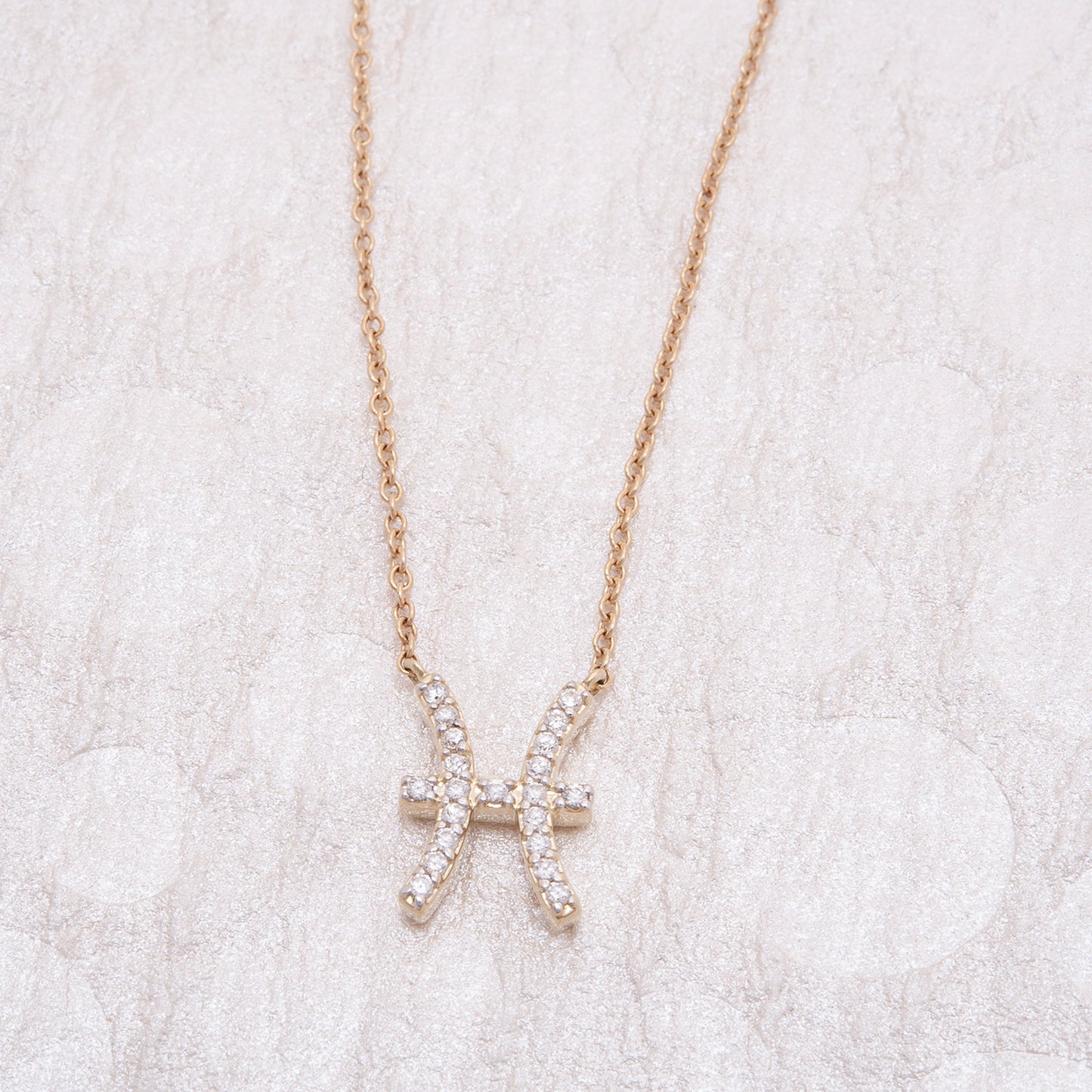 Pisces Zodiac Diamond Necklace in Rose Gold