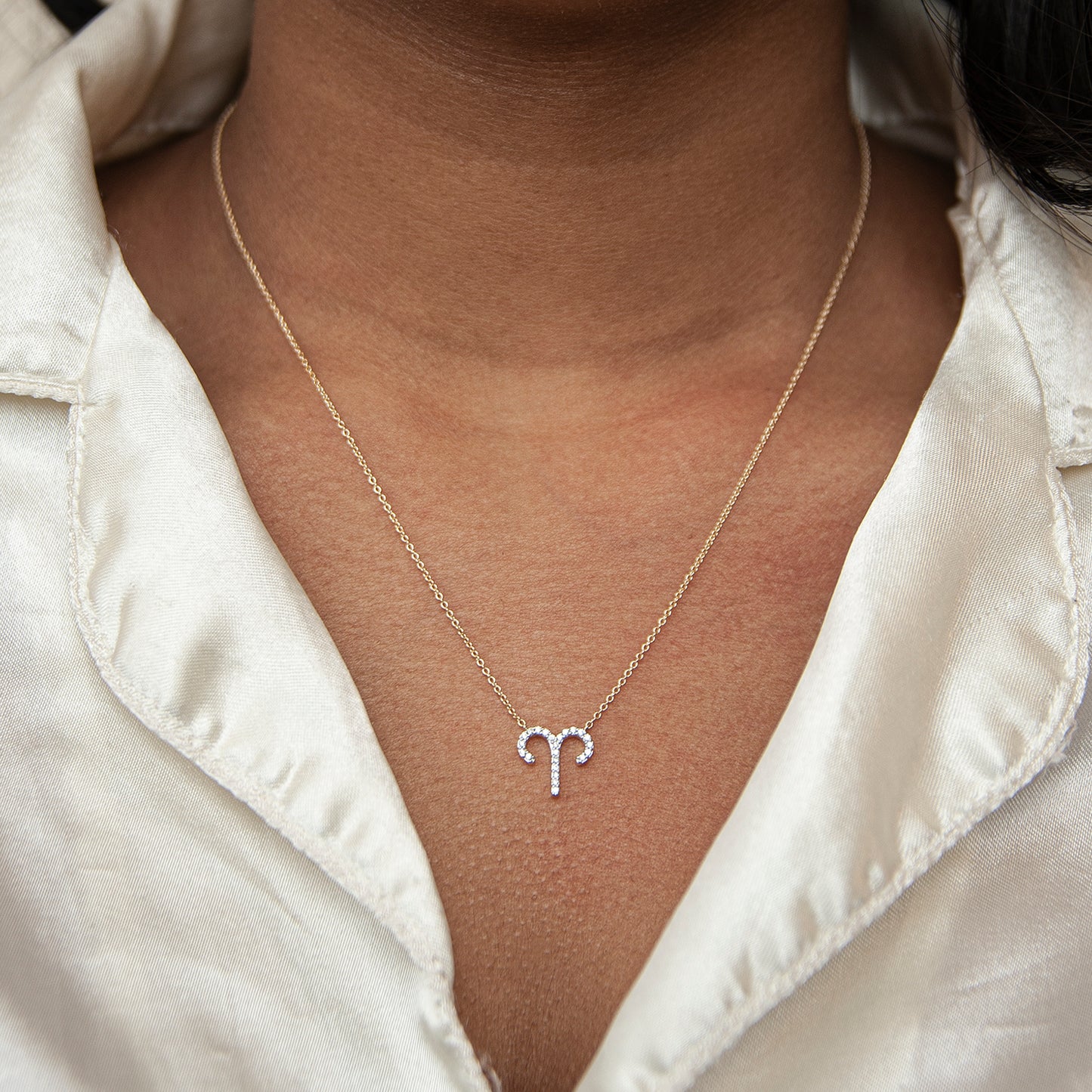 Aries Zodiac Diamond Necklace in Neck