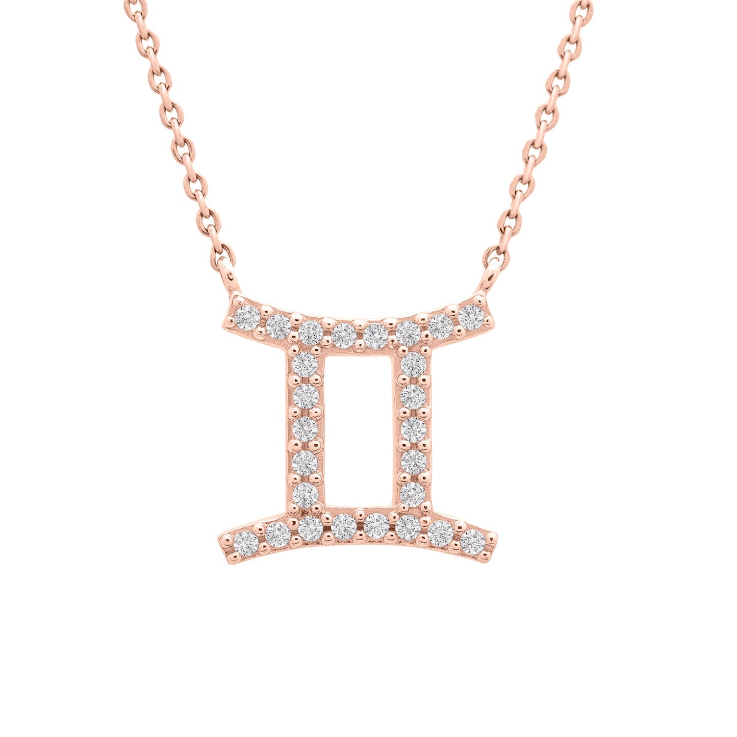 Gemini Zodiac Diamond Necklace In Rose Gold