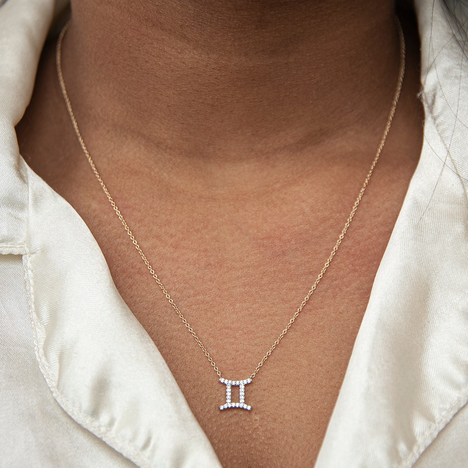 Gemini Zodiac Diamond Necklace In Girl Neck