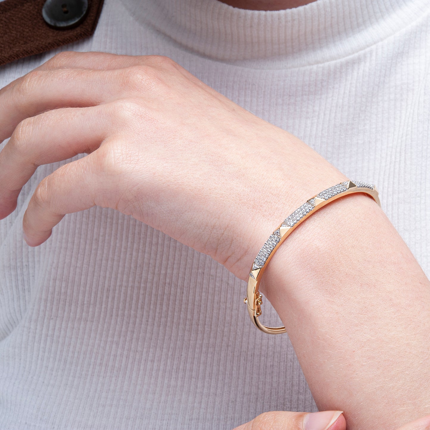 Beatrice Diamond Bangle Bracelet in Hand