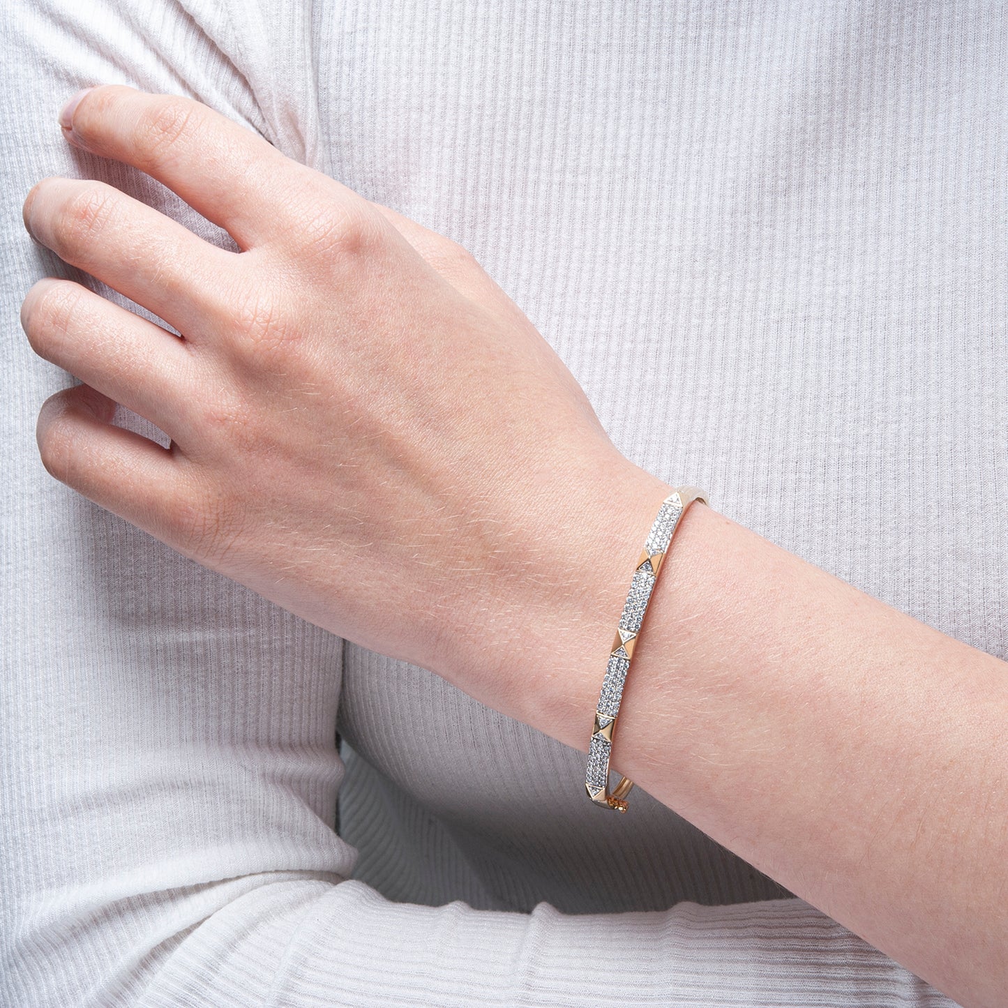 Beatrice Diamond Bangle Bracelet in Lady's Hand