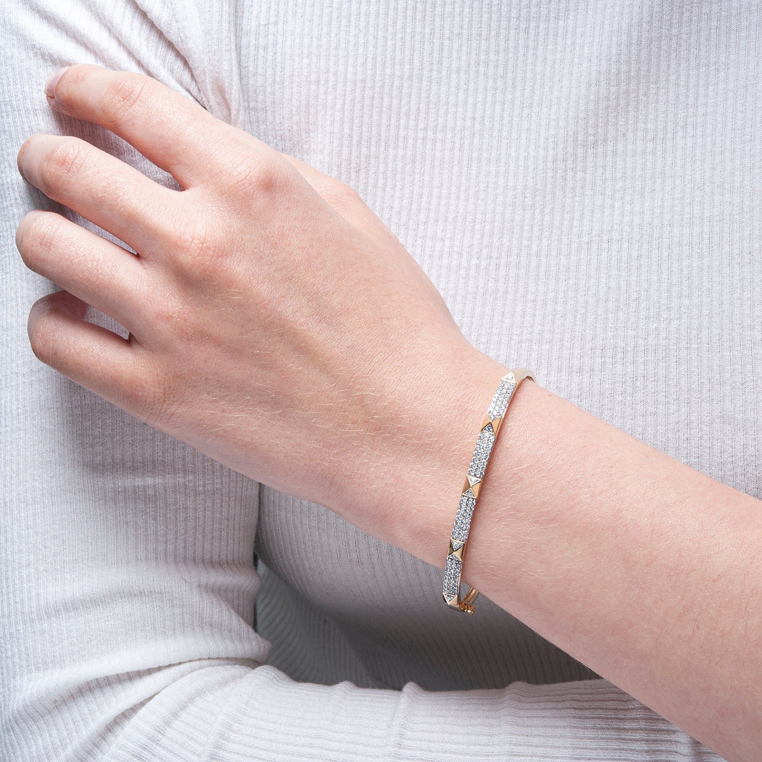 Beatrice Diamond Bangle Bracelet in Lady's Hand