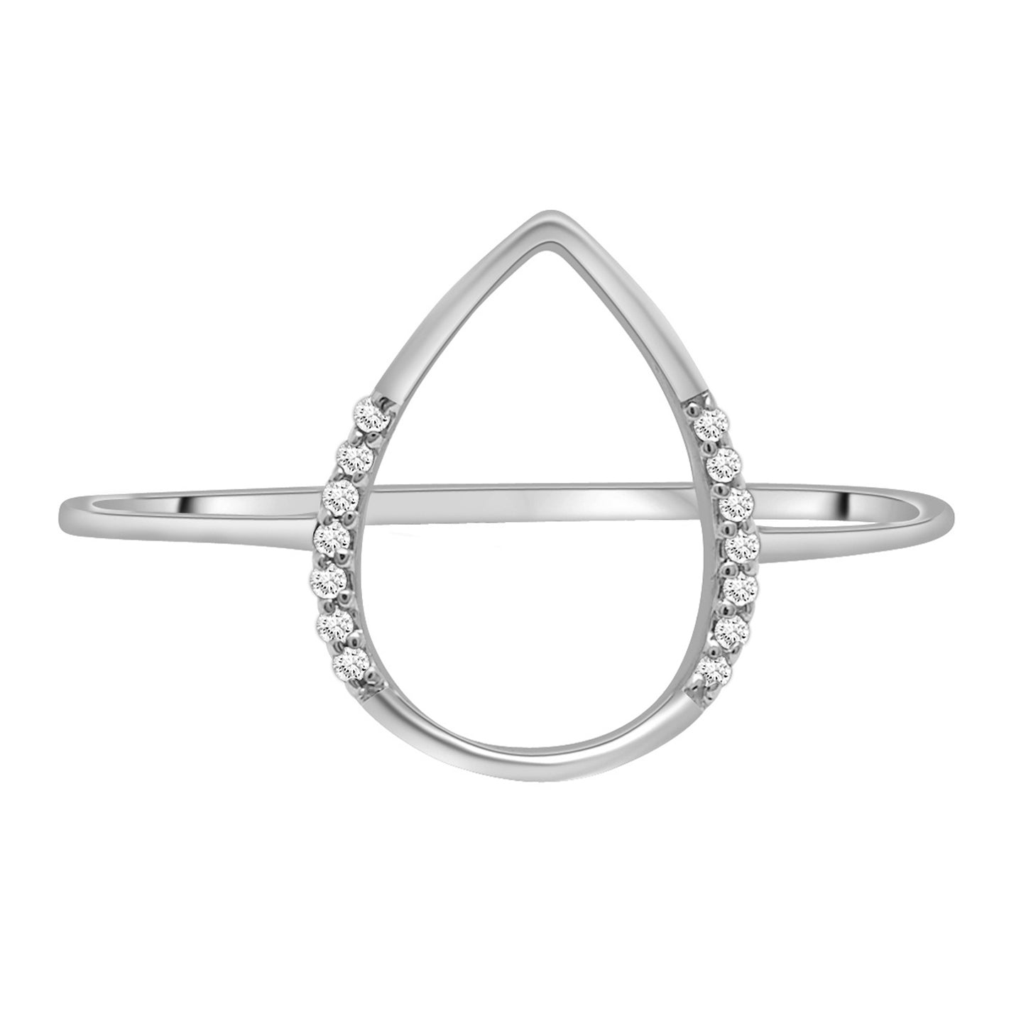 Open Pear Half Diamond Shape Ring in White Gold
