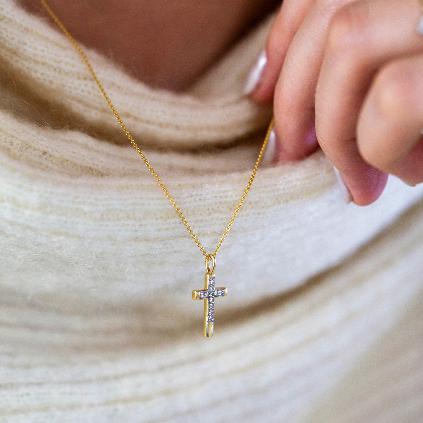 Charlotte Diamond Cross Pendant With Hand