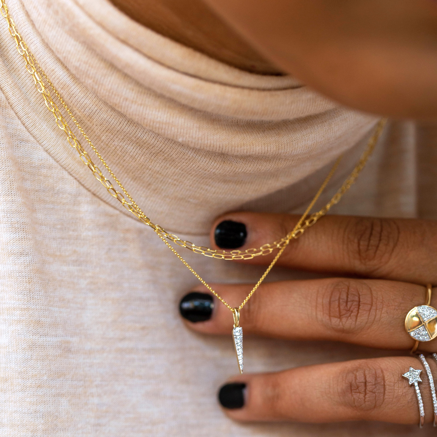 Demi Diamond Spear Pendant In Lady's neck