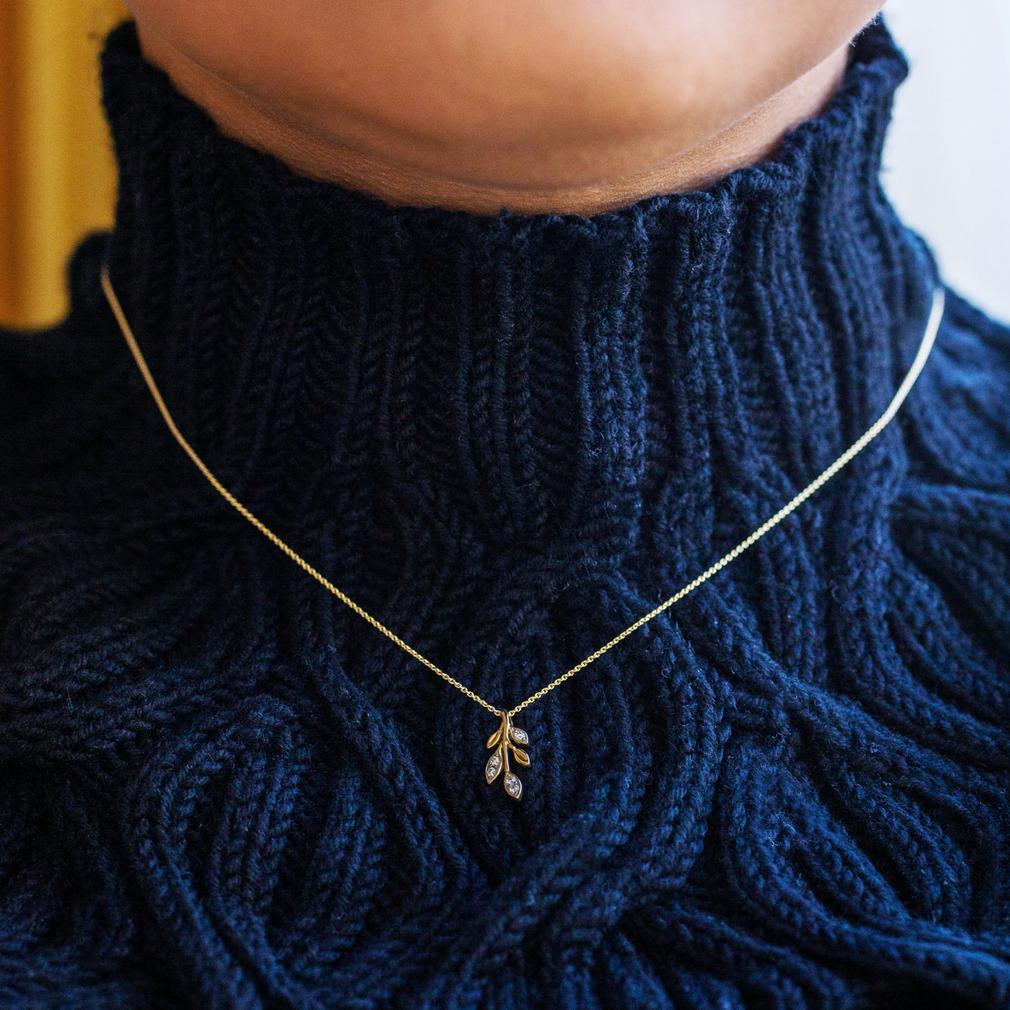 Desi Diamond Leaf Pendant Set On Lady'e Neck