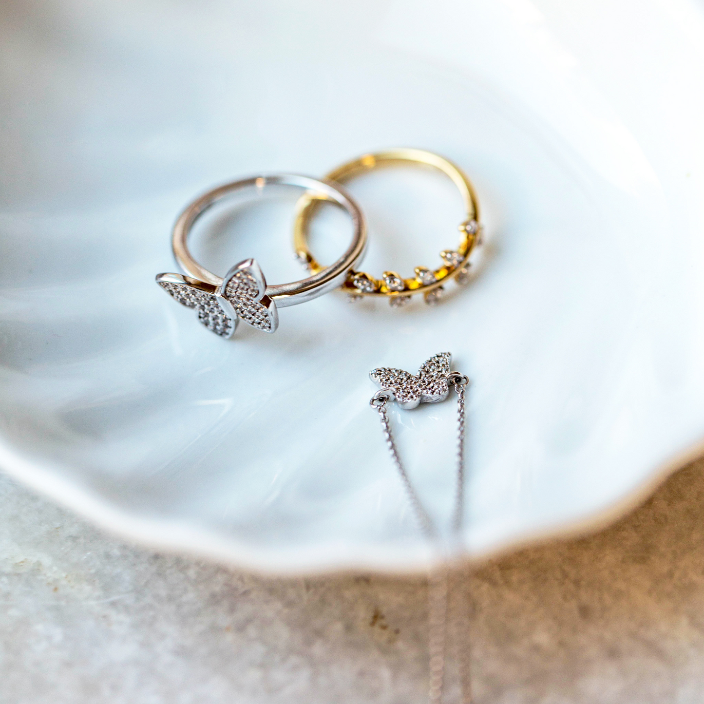 Brie Diamond Butterfly Bracelet with Gold Ring