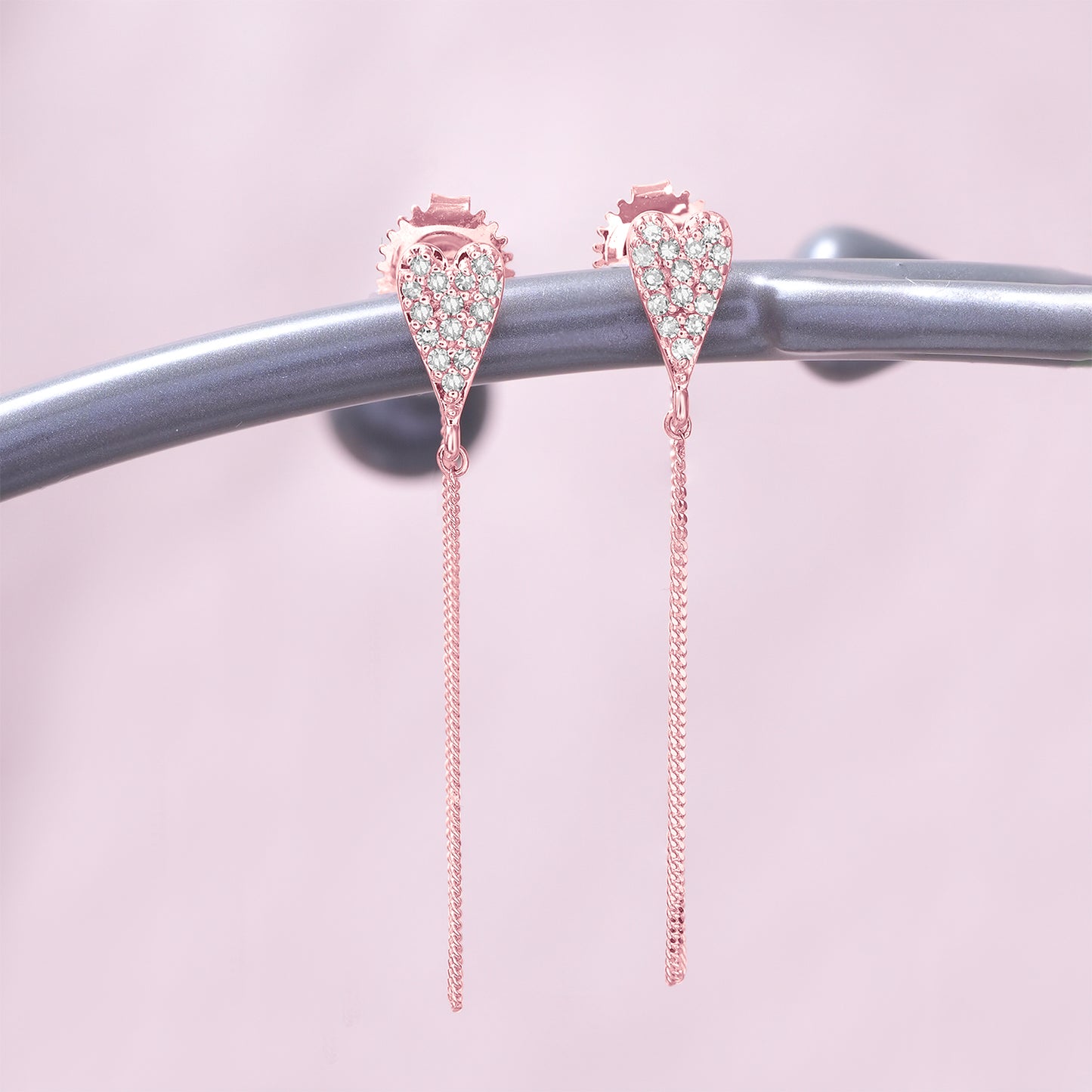 Chain heart earrings in Rose Gold with diamonds