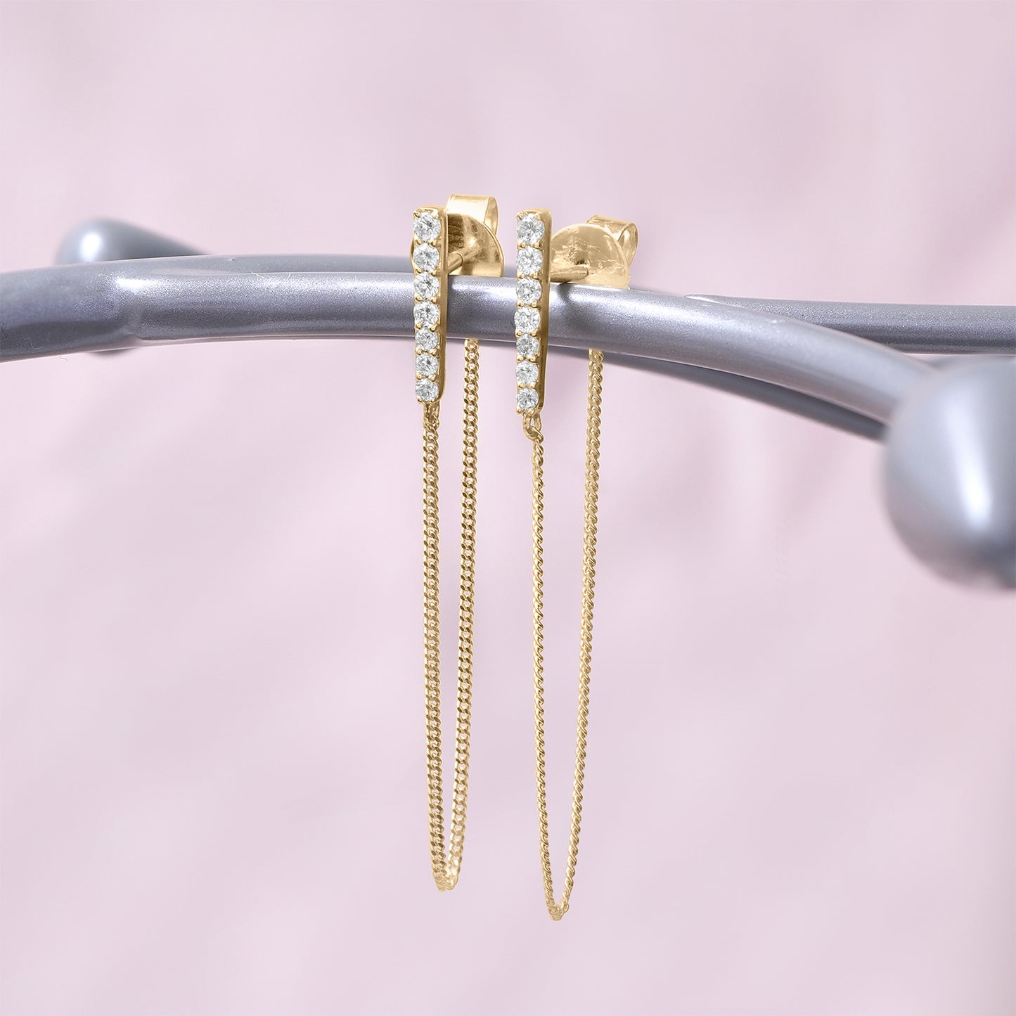 Bar long chain earrings with diamonds