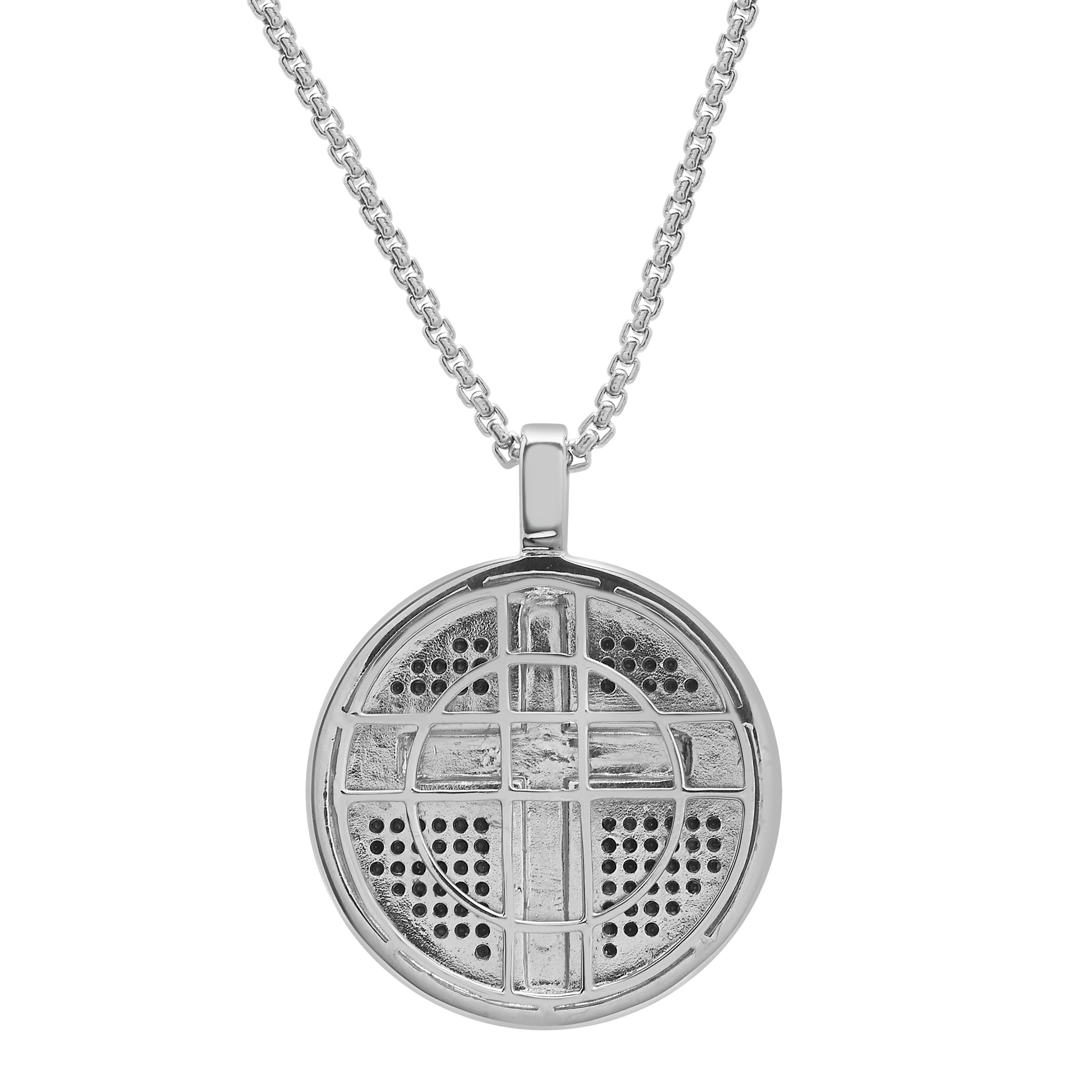 1/2 Ct. T.W Black & White  Diamond Men's Cross Disc Pendant in Sterling Silver circle shape