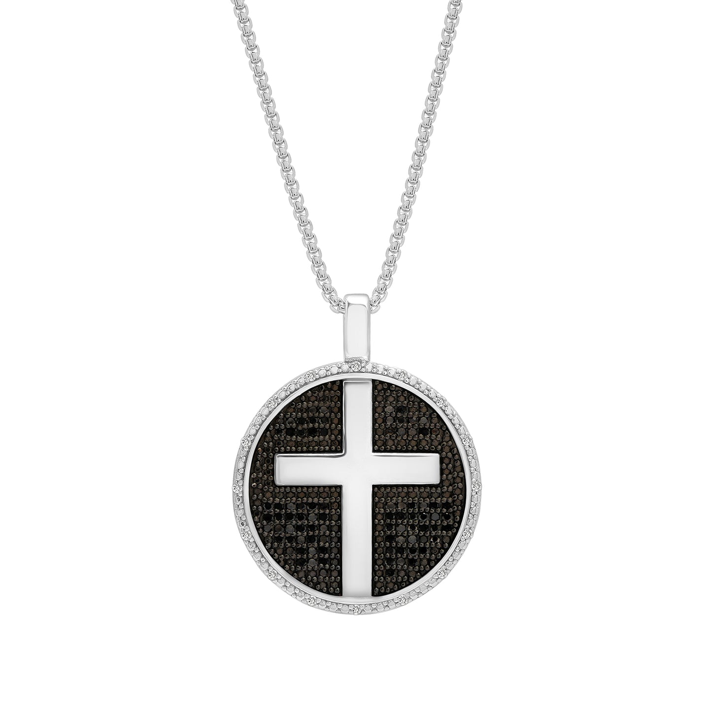 1/2 Ct. T.W Black & White  Diamond Men's Cross Disc Pendant in Sterling Silver