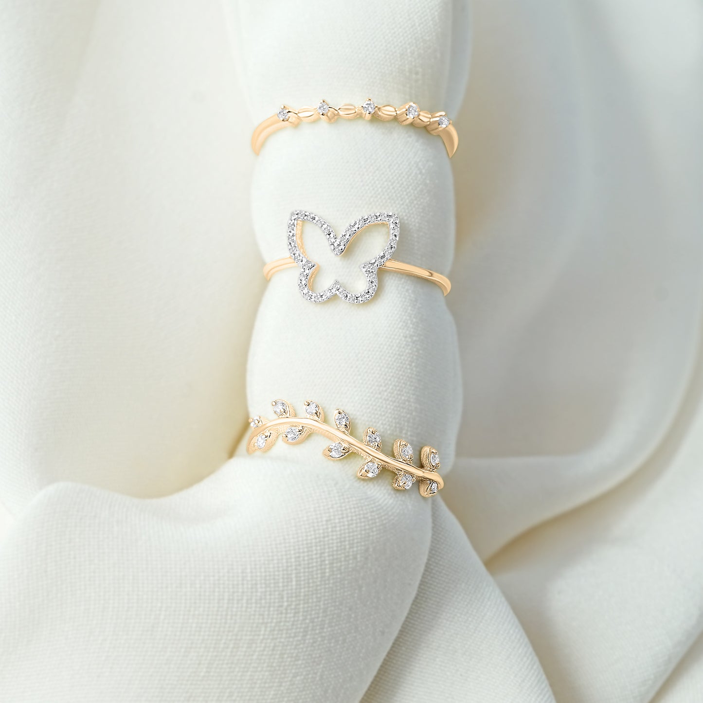 Brittany Open Butterfly Gold Ring with Diamond Accent