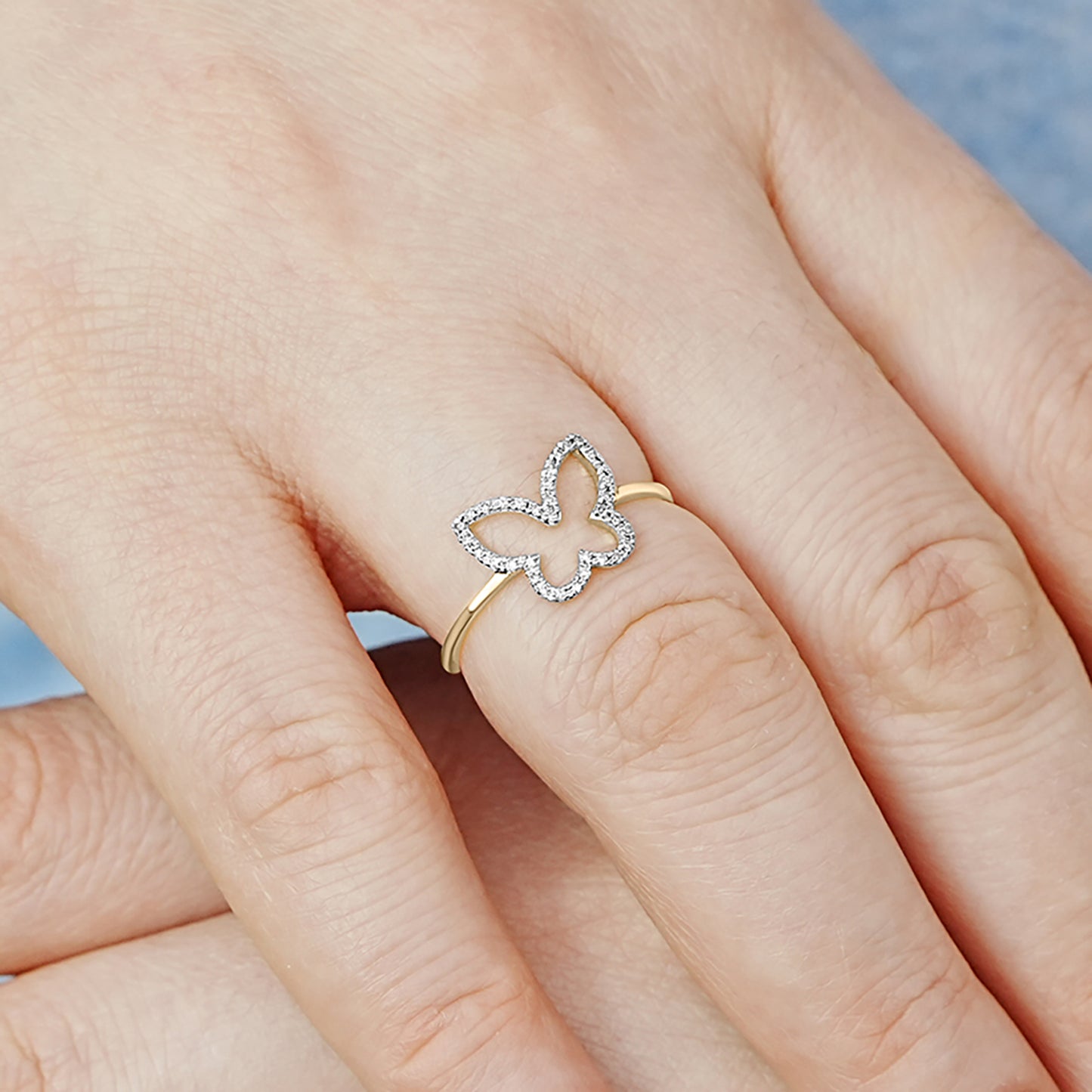 Brittany Open Butterfly Gold Ring with Diamond Accent