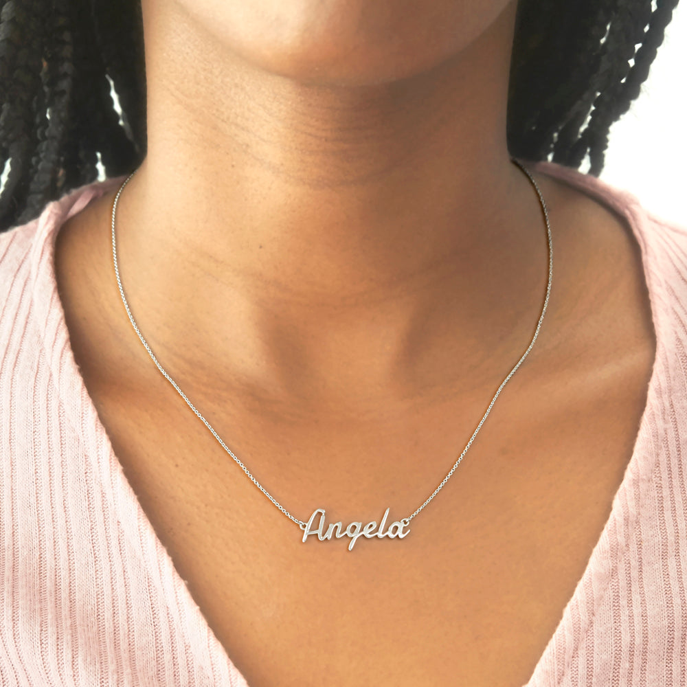 Custom Name Necklace In Silver With Angela Name