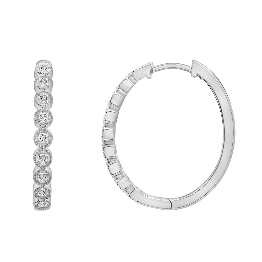 Elise Diamond Dot Hoop Earrings In Silver