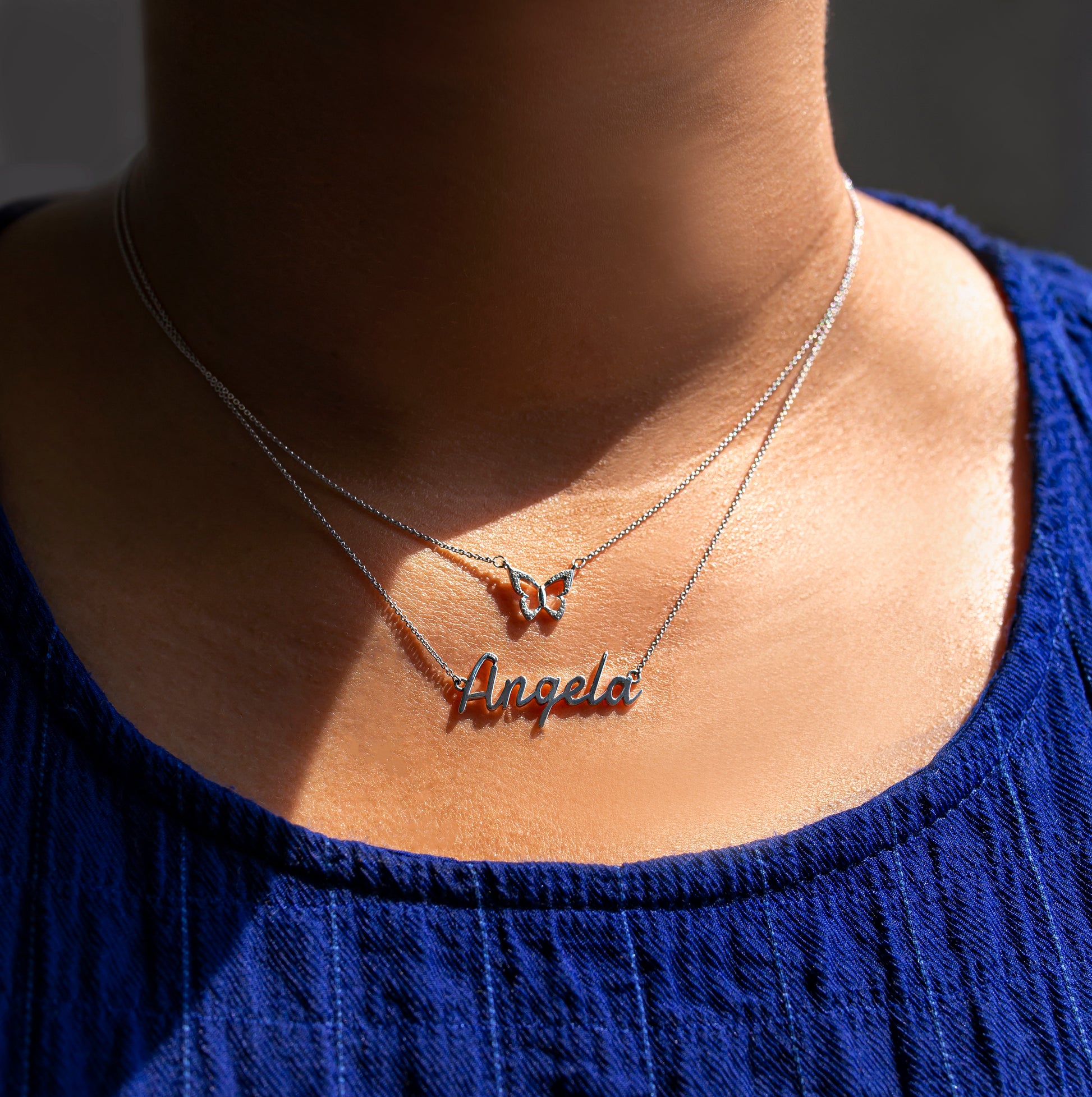 Farfalla Butterfly Diamond Necklace With Angela Text