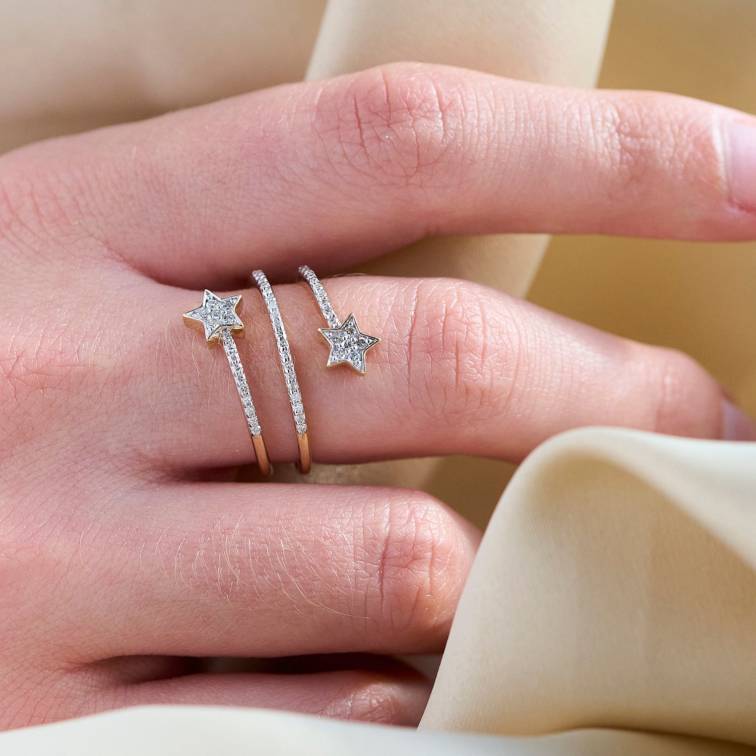 Celeste Diamond Star Open Spiral Ring In Lady's Hand