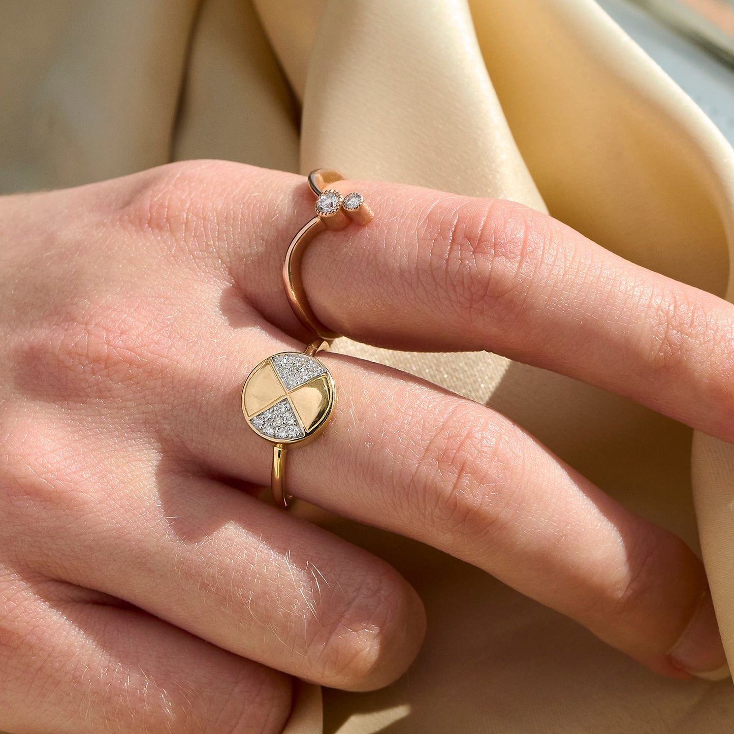 Cara Half Pave Diamond Circle Ring in Hand